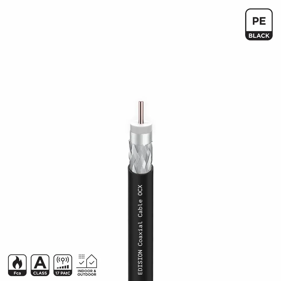 EDISION OCX-25 Cavo Coassiale 25m Antenna TV SAT Esterno/Interna PE Nero, Rame CU/AL, 17PAtC, CPR Fca, Classe A per DVB-S2/T/T2/C, RADIO, Bobina