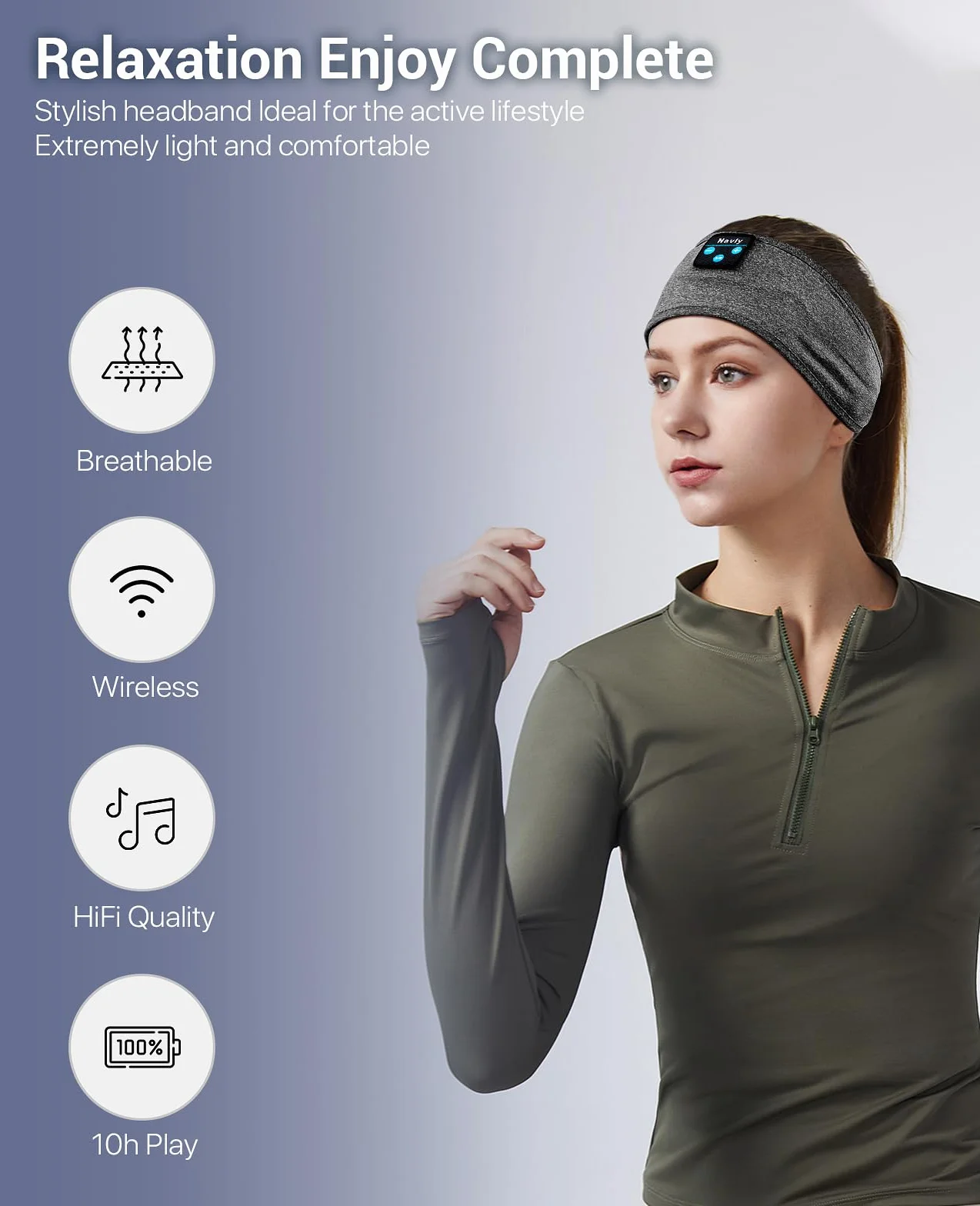 Navly Cuffie Bluetooth V5.4 con fascia per dormire, per dormire, comode cuffie per donne, per dormire e rilassarsi, idea regalo per donne e uomini