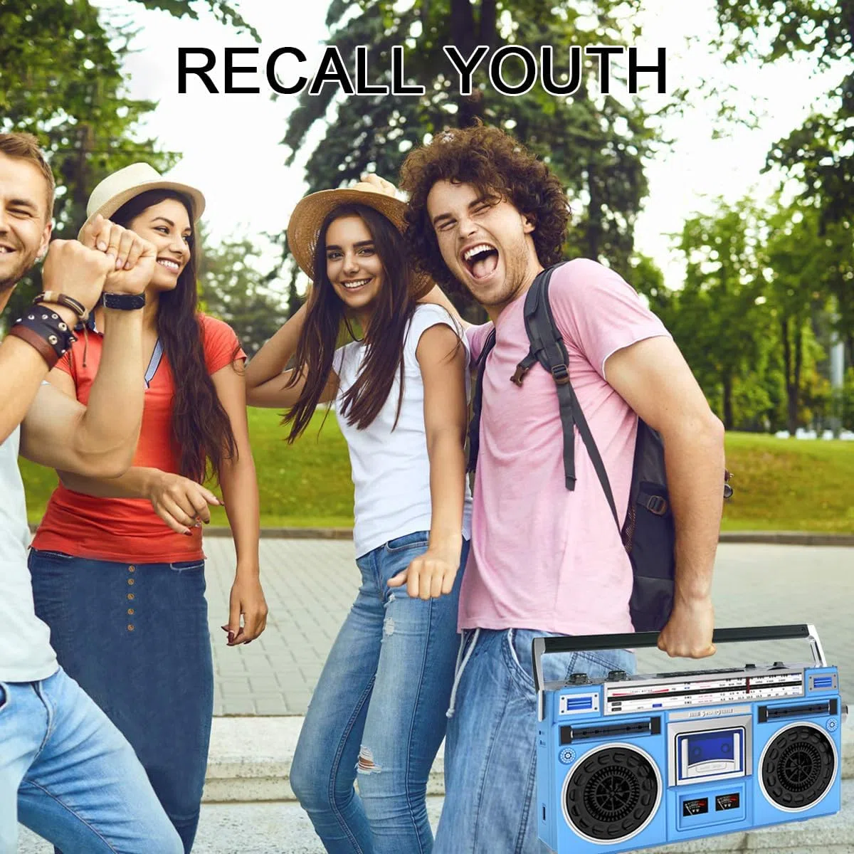 Boombox - Sistema stereo retrò con radio AM/FM, lettore CD e registratore a cassette, ingresso USB/SD, altoparlanti integrati, jack per cuffie da 3,5 mm