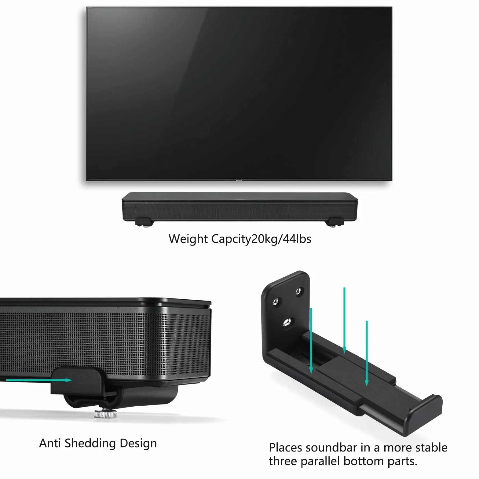 Soundbar Staffa Montaggio Parete,2PCS Universale Soundbar Altoparlante Staffa Parete Contiene fino a 20 kg,Mensola Profondità Regolabile 8,5 a 13,5cm con Kit Hardware