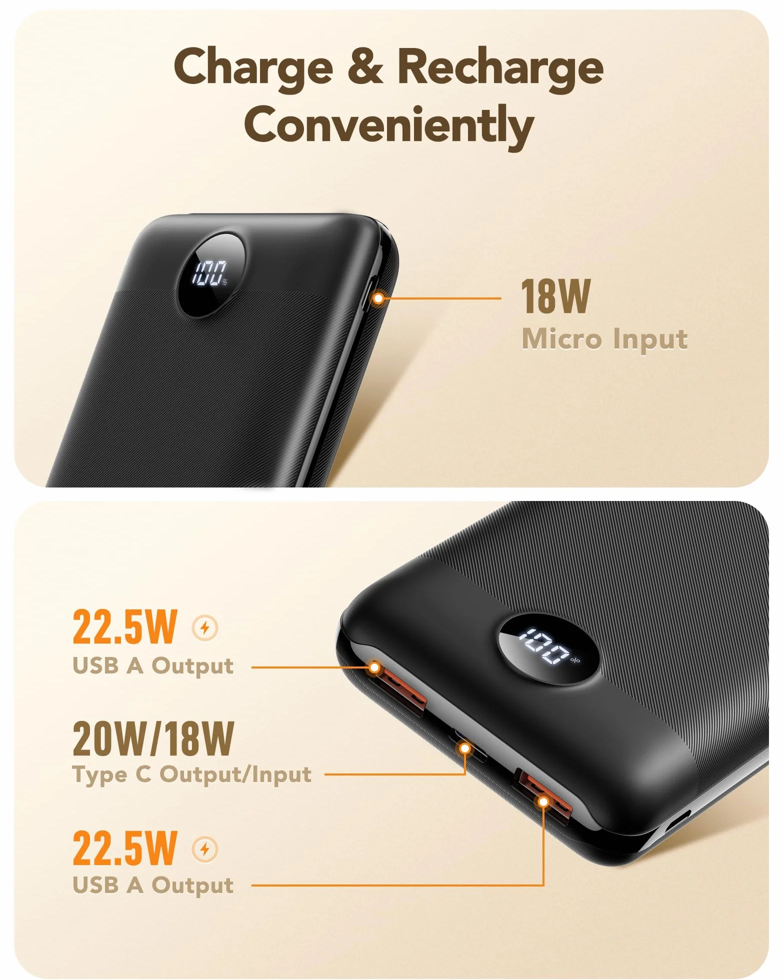 VEGER Power Bank 20000mAh, 22,5W Caricatore Ricarica Rapida PD3.0 QC4.0, USB C Caricabatterie Portatile Piccolo Powerbank Display a LED compatibile con iPhone iPad Android Huawei Xiaomi Tablet ecc