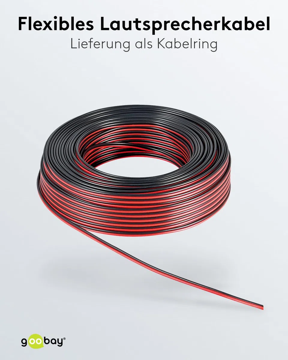 Goobay 15081 Cavo Altoparlanti, Rosso/Nero, CU, 6mm Diametro, 50m Lunghezza del Cavo