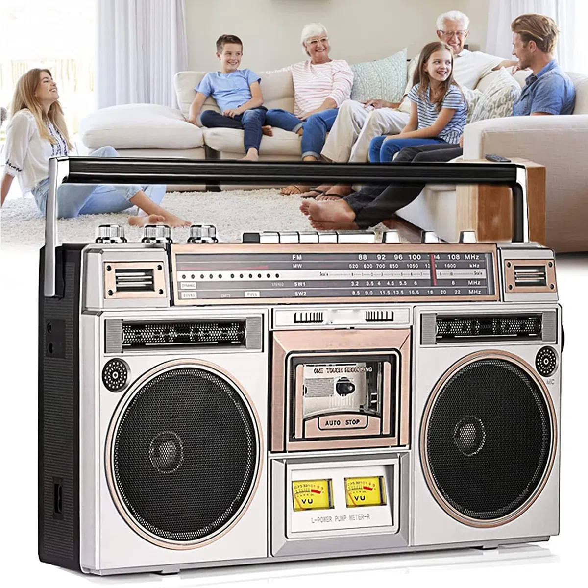 Radio retrò, Boombox a Cassetta retrò, registratore Lettore Bluetooth Radio AM/FM Portatile ad Alta fedeltà, conversione di Cassette in USB/SD, Riproduzione HD con Doppio