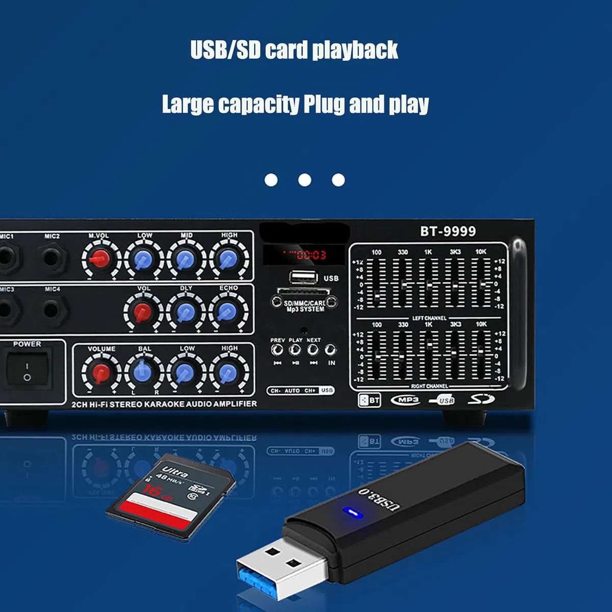Amplificatore Digitale HiFi, Amplificatore Audio Stereo a 2.0 Canali, Doppia Regolazione del Bilanciamento EQ a 5 Bande, con Telecomando, Supporto Formati Lossless