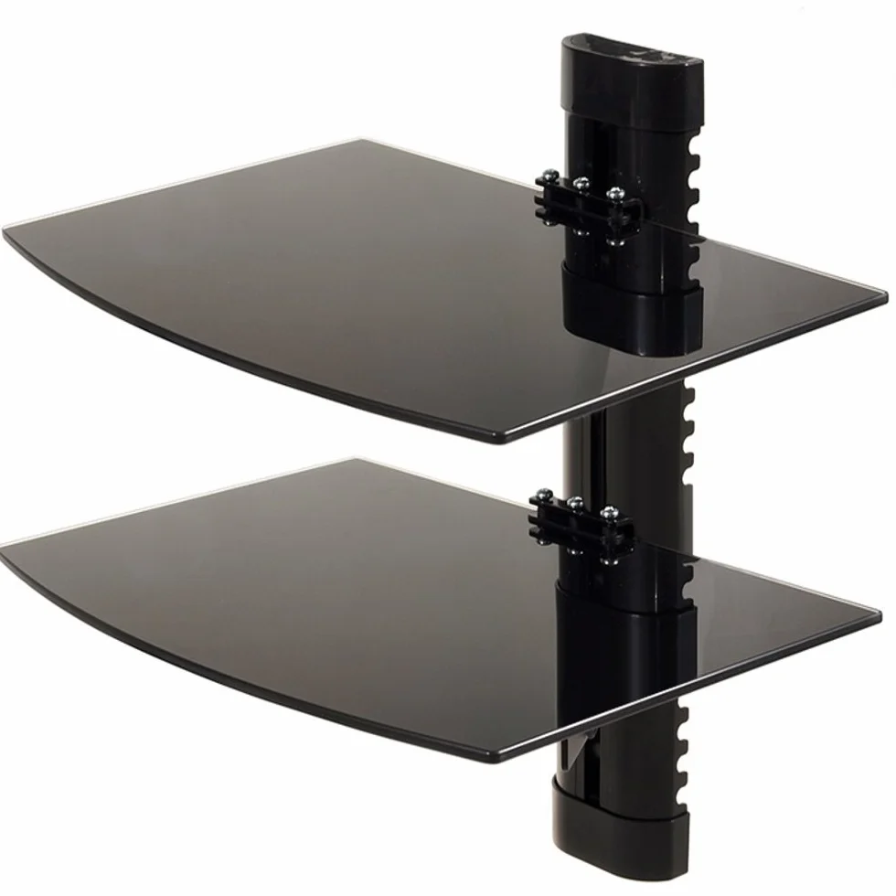Maclean MC-662 Supporto DVD da Parete con Dopia Mensola in Vetro Scaffale da Muro Console PS3 PS4 Xbox