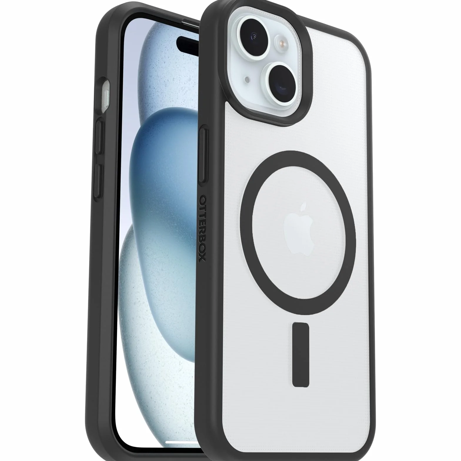 OtterBox React Series MagSafe Cover per iPhone 17e, 16e, 15, 14, 13, resistente a shock e cadute fino, cover ultrasottile, testata a norme MIL-STD 810G, Trasparente, Nero