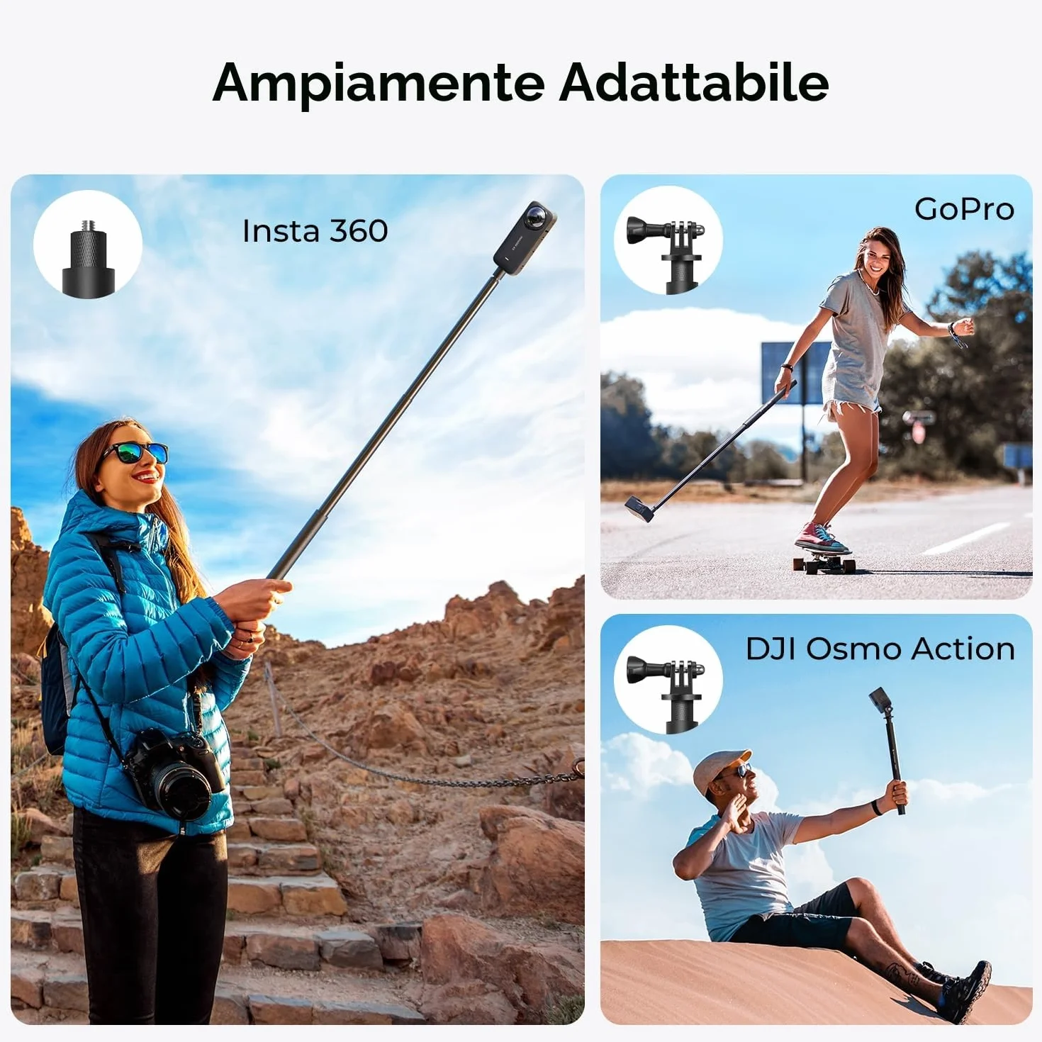 Bastone Selfie Monopiede, K&F Concept Selfie Stick MS07 153cm Palo di Estensione in Alluminio con Connettore da 1/4", Compatibile con DJI Osmo, Insta360 Ace X5 X4 X3 ONE, Go Pro Hero 12 11 10 9 8 7