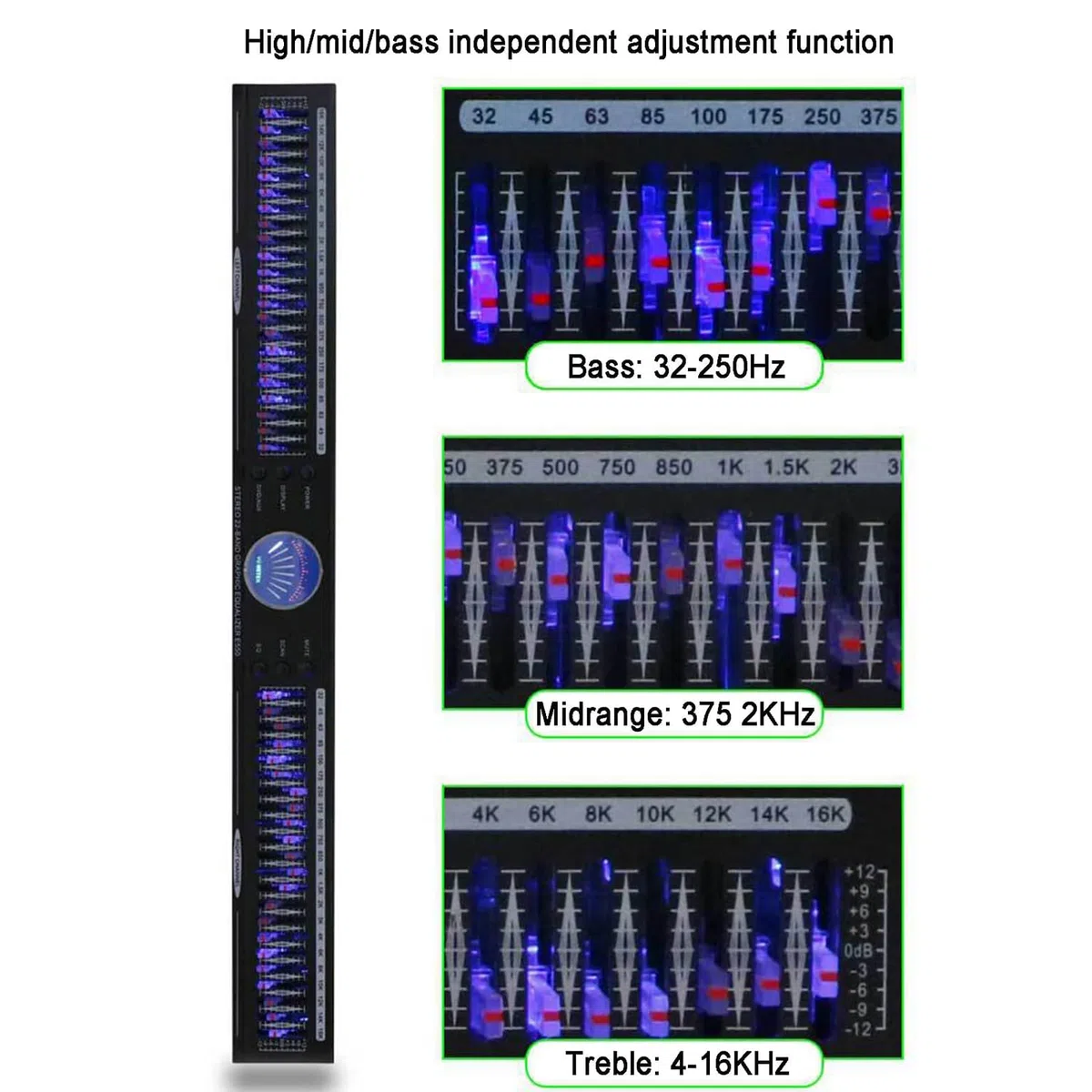 Equalizzatore Audio A 24 Bande, Equalizzatore Grafico Stereo HiFi Si Separa con 10 Effetti Preimpostati, Supporto A Doppio Canale 1u, Riduzione del Rumore Automatico, per Lo Studio di Registrazione