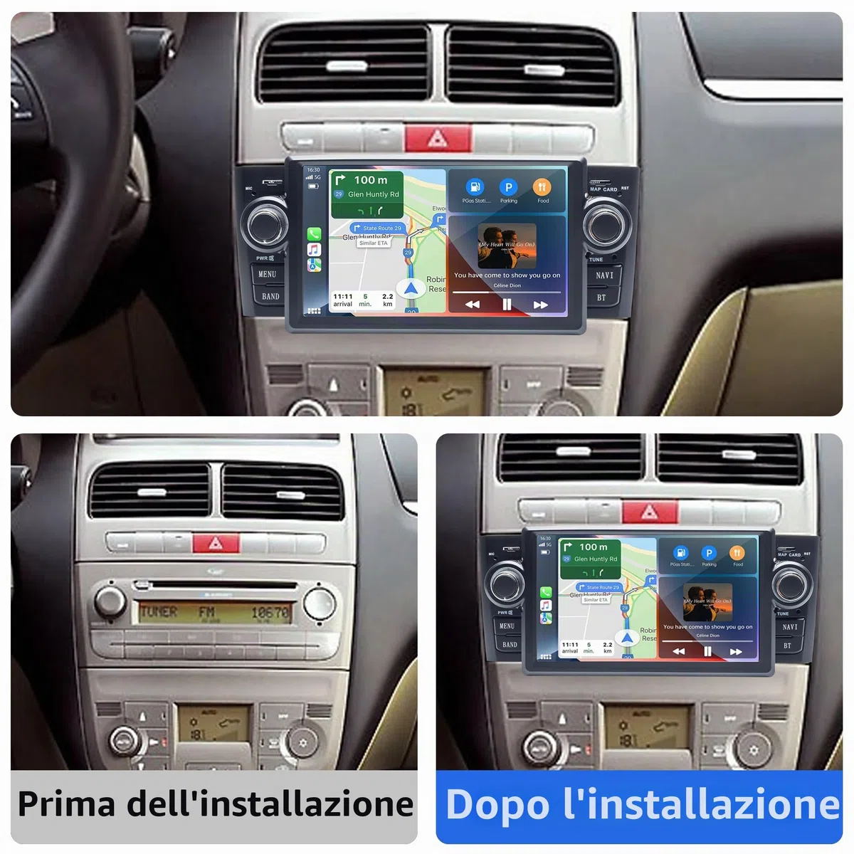 Autoradio Android 7" per FIAT Linea 2007-2011 & Grande Punto 2005-2009, Apple CarPlay Cablato & Android Auto, Navigazione GPS, Bluetooth, WiFi, Radio FM, Controllo al Volante, 2GB+16GB