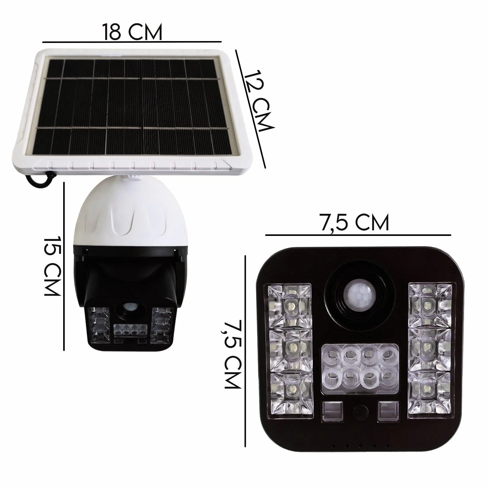 Telecamera Finta Da Esterno Con Ricarica Pannello Solare, Lampada led Da Strada Faro led Con Sensore Di Movimento, Videocamera Finta Per Sicurezza 30 Led - 60 watt