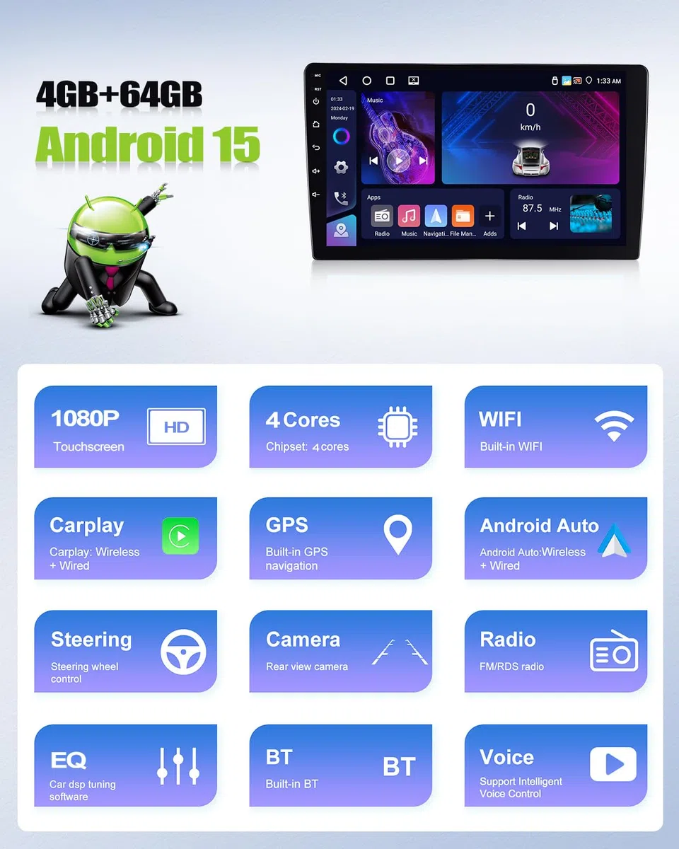 CAMECHO 4+64G Android 15 Autoradio per Fiat Punto 2005-2009/Linea 2007-2011