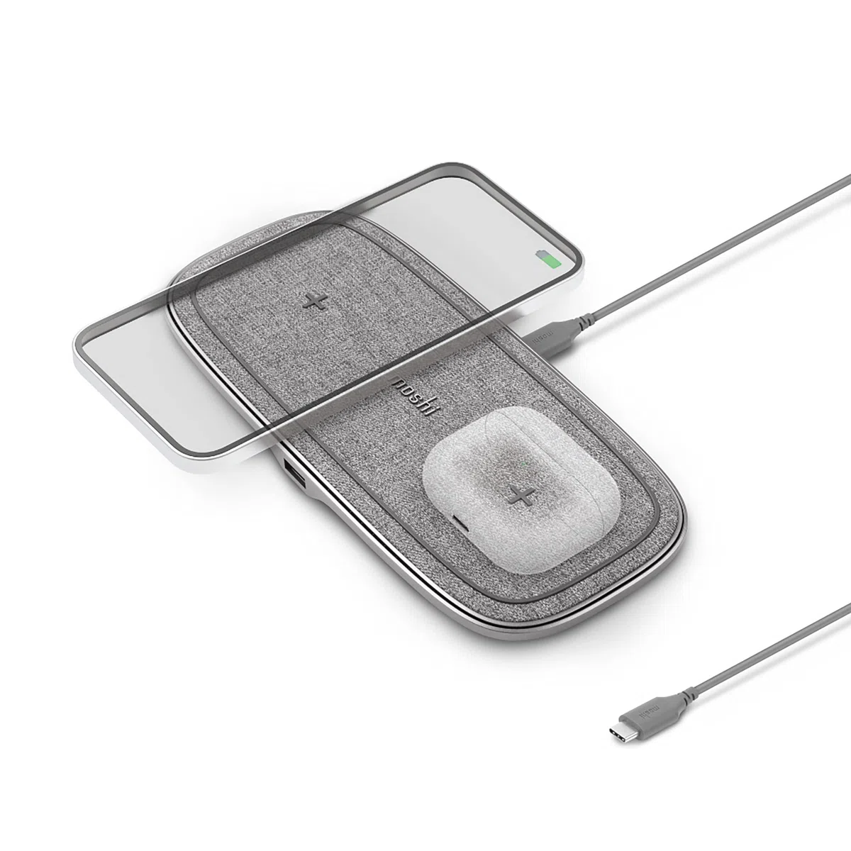 Moshi Sette Q Cuffie, Telefono cellulare, Smartphone, Orologio intelligente, Indossabili Grigio AC Carica wireless Interno (Moshi Sette Q - dual wireless charging)
