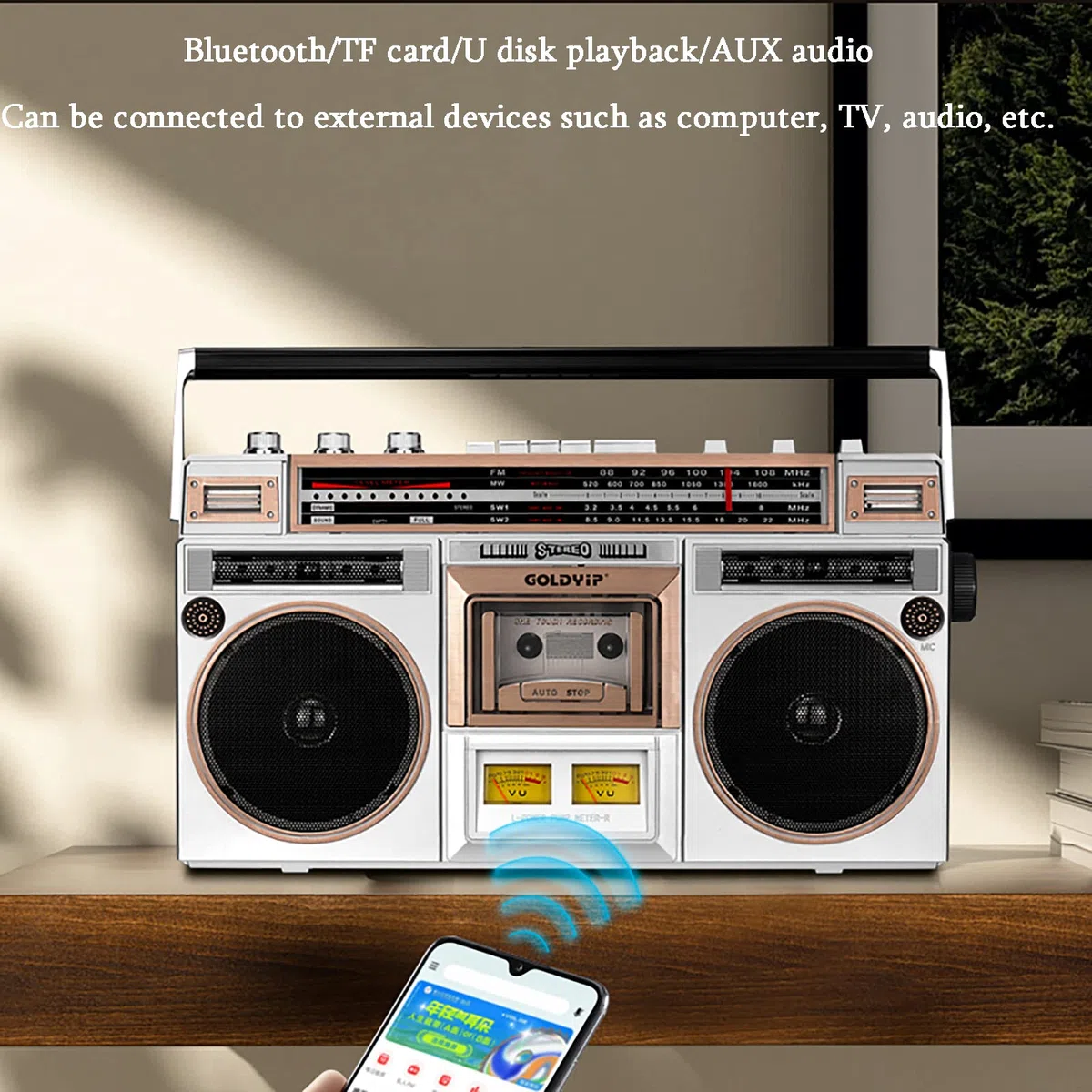 Radio retrò, Boombox a Cassetta retrò, registratore Lettore Bluetooth Radio AM/FM Portatile ad Alta fedeltà, conversione di Cassette in USB/SD, Riproduzione HD con Doppio