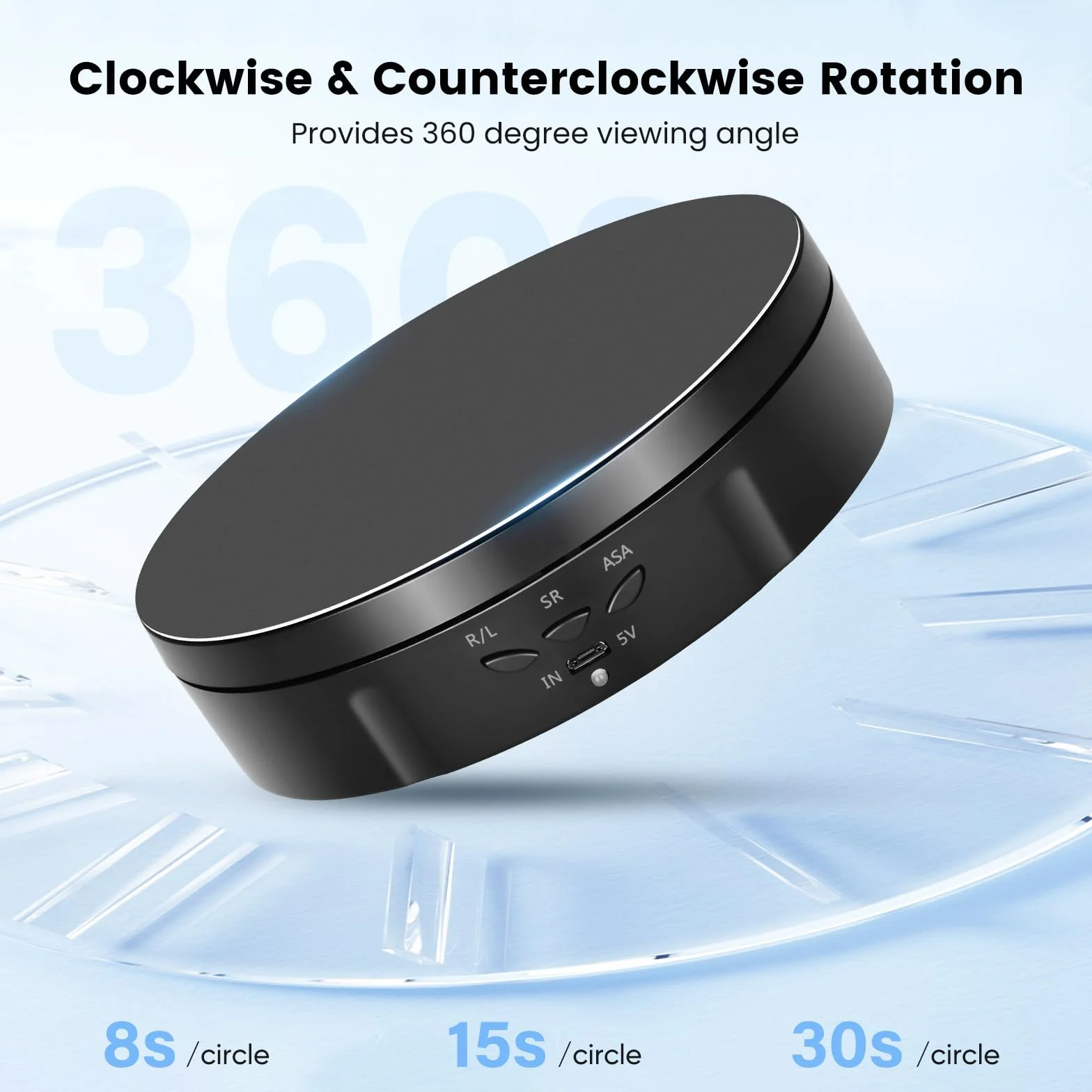 Piatto Girevole Elettrico, 14.6CM 360° Direzione e Velocità Regolabili Espositore Girevole Elettrico, 10KG Automatico Base Girevole Ricaricabile con 6 Pannello di Sfondo per Esposizione di Gioielli