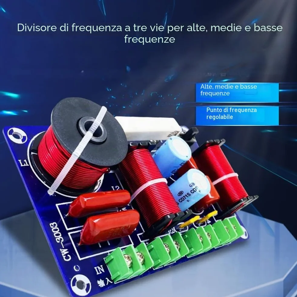 2 pezzi a 3 vie, 250 W, 850/5200 Hz, divisore di frequenza fai da te, circuito di filtraggio, bassi medi, HiFi, stereo audio, crossover durevole, 500701832