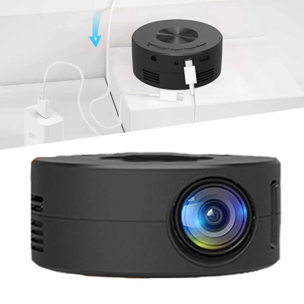 Yuanpgky YT200 - Mini proiettore portatile per cellulare, proiettore compatto e leggero con connettività smartphone, ricarica 5 V 2 A, nero