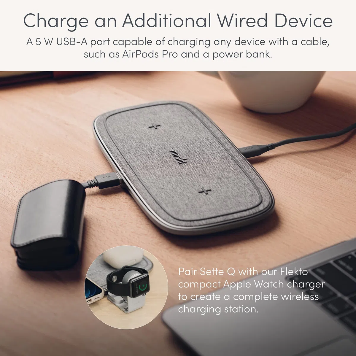 Moshi Sette Q Cuffie, Telefono cellulare, Smartphone, Orologio intelligente, Indossabili Grigio AC Carica wireless Interno (Moshi Sette Q - dual wireless charging)