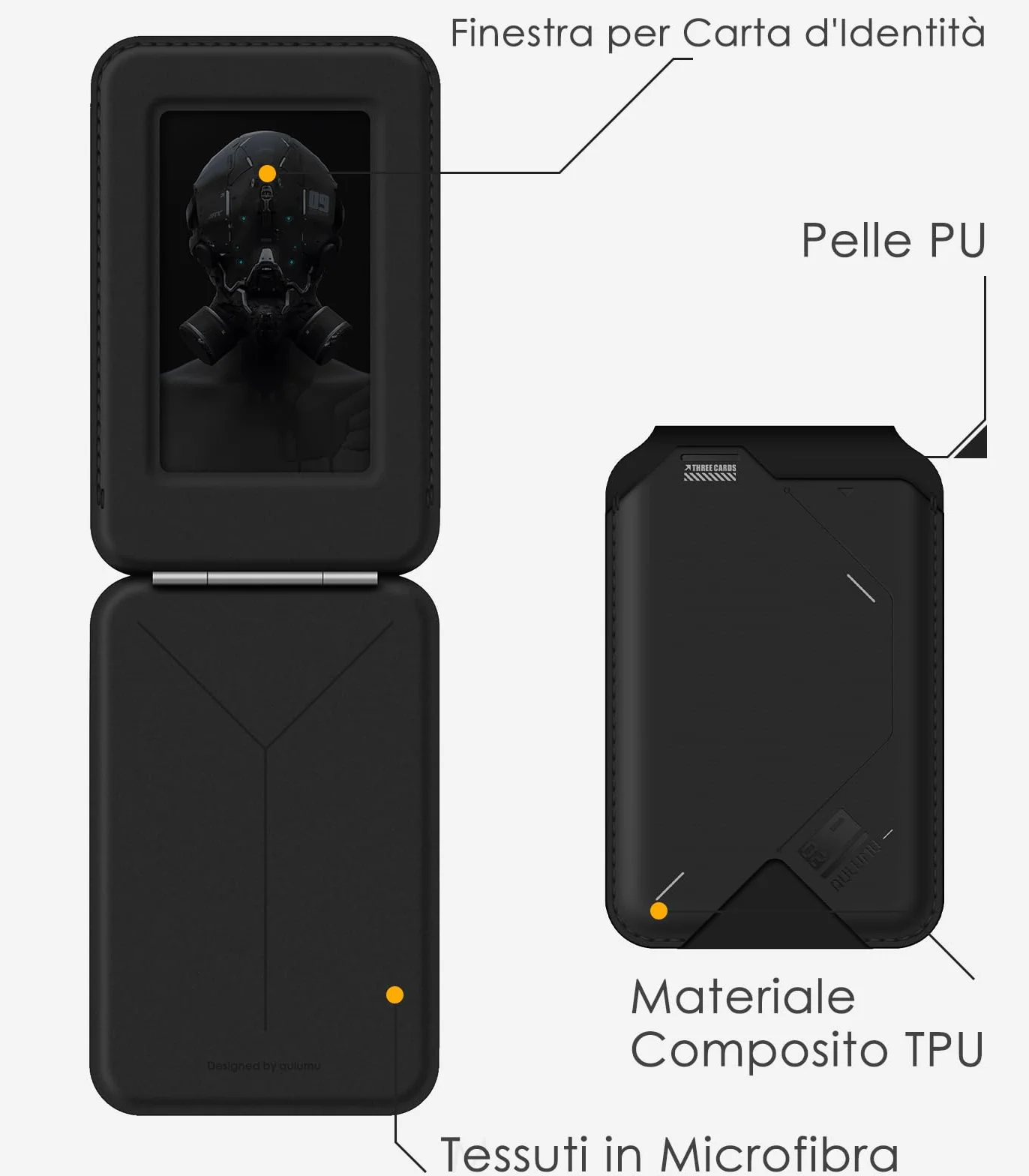 Aulumu G02 [2 in 1] Portafoglio Magnetico & Supporto, Compatibile con MagSafe, Supporto Regolabile, Finestra Aperta per ID, Portafoglio Mag-safe per Serie iPhone 16/15/14/13/12 - Nero