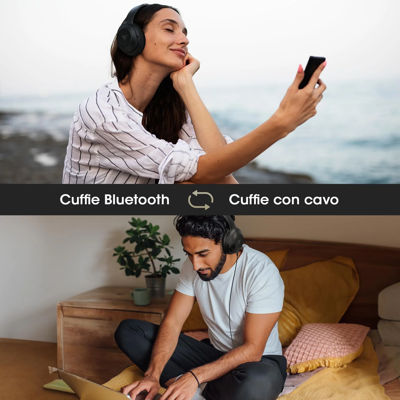 DOQAUS Cuffie Wireless Bluetooth 5.3-70 Ore Di Riproduzione,Cuffie Bluetooth Over Ear,3 EQ Modalità di Suono,Senza Fili Stereo HiFi con Microfono,per Viaggio/Telefono/PC