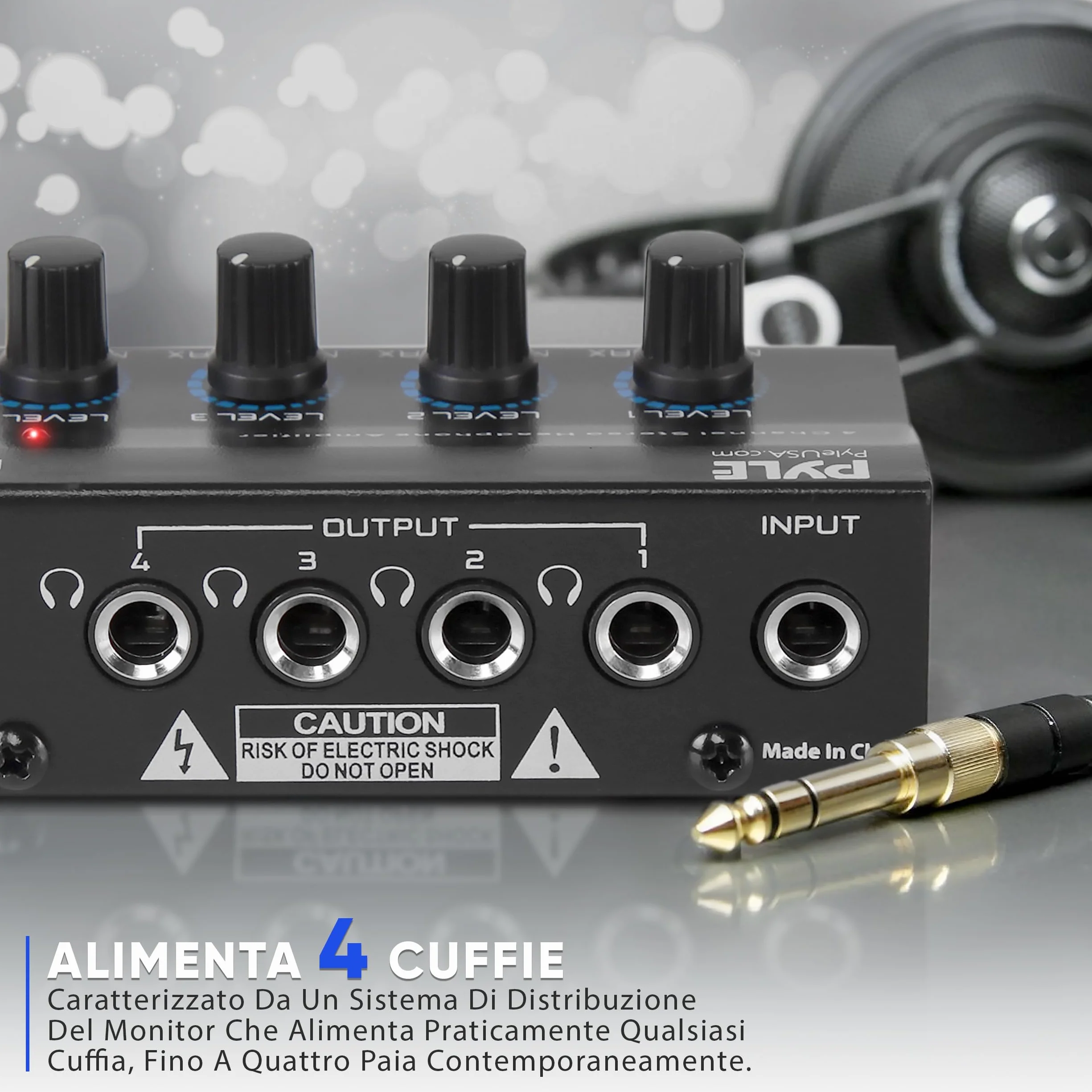 Pyle Preamplificatore Phono, Giradischi - Amplificatore Audio Stereo 4 Canali Portatile con Jack Bilanciato TRS da 6,35 mm e Ingresso TRS da 6,35 mm