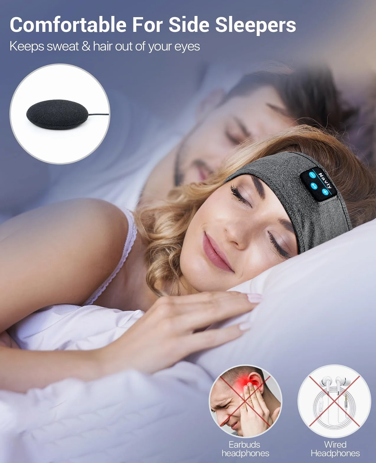 Navly Cuffie Bluetooth V5.4 con fascia per dormire, per dormire, comode cuffie per donne, per dormire e rilassarsi, idea regalo per donne e uomini