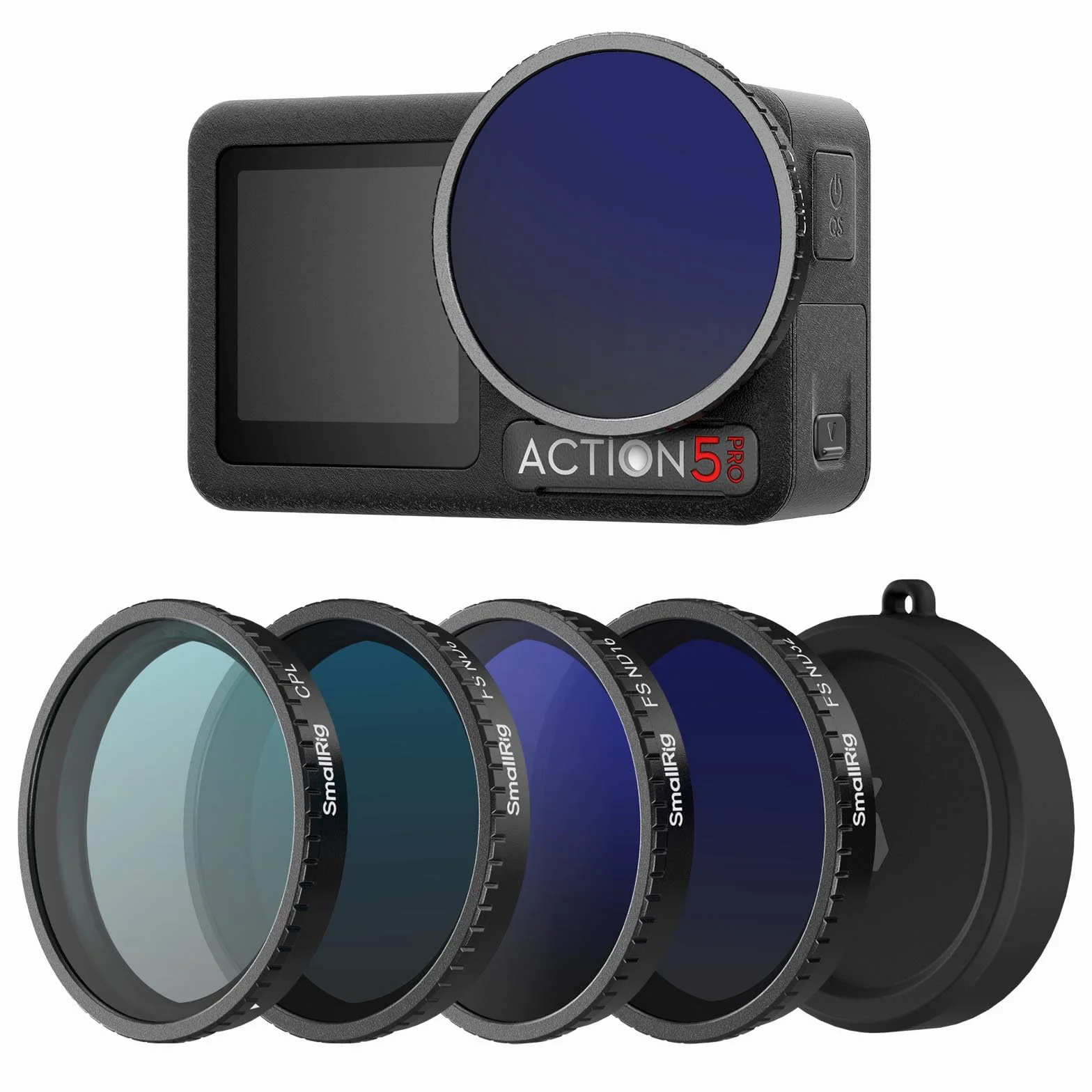 SMALLRIG Kit filtri ND per DJI Osmo Action 5 Pro/Action 4, confezione da 5 filtri polarizzanti a densità neutra CPL FS ND8 ND16 ND32 a scatto e copertura in silicone per obiettivo - 5411