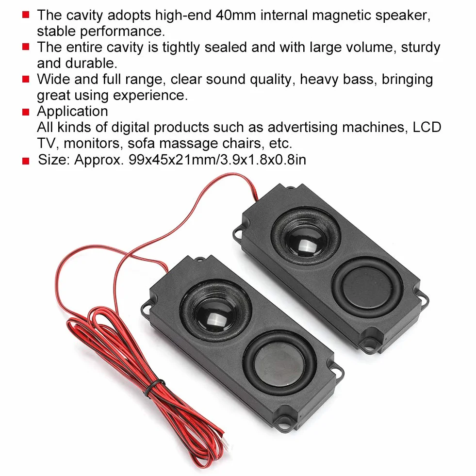 Altoparlante Fai Da Te 5W 8Ohm Nero Abs - Bassi Pesanti Portatili Per Cavità Audio 40Mm Doppio Altoparlante Magnetico Per Monitor Tv