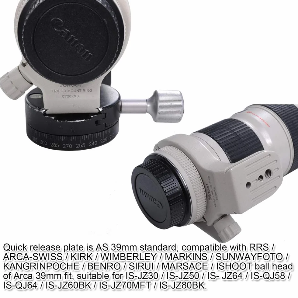 iShoot Anello di montaggio per treppiede Collare obiettivo compatibile con Canon EF 70–200mm f/4L (IS) USM, EF 400mm f/5.6 l USM, EF 80–200mm f/2.8l, Porta Staffa Supporto Arca Piastra Sgancio Rapido