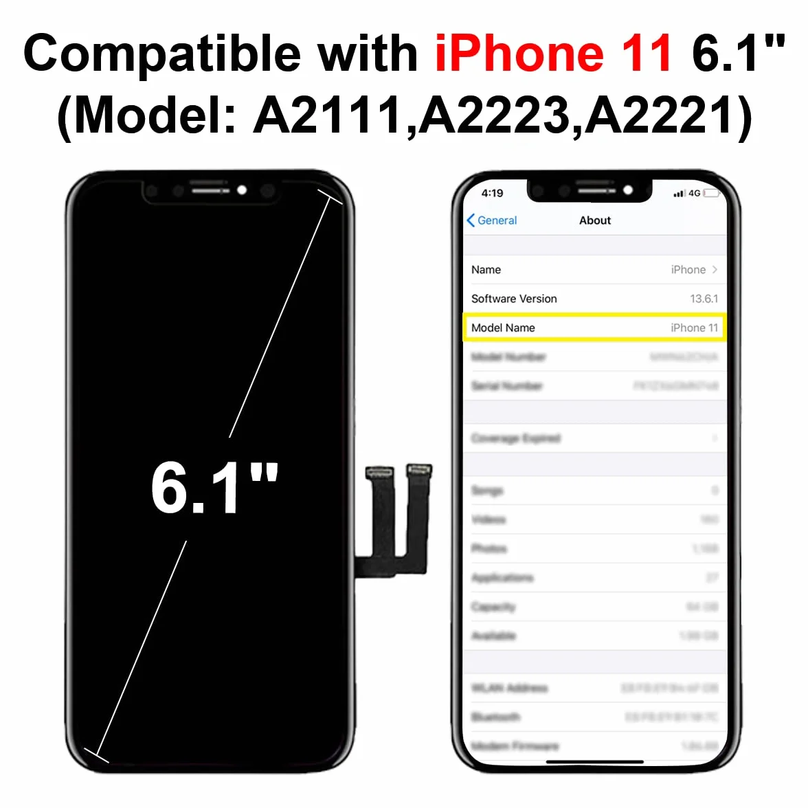 Display per iPhone 11 Schermo LCD Sostituzione Vetro Schermo Parti 6,1 Pollici Touch Screen Digitizer di Ricambio con Kit di Strumenti di Riparazione