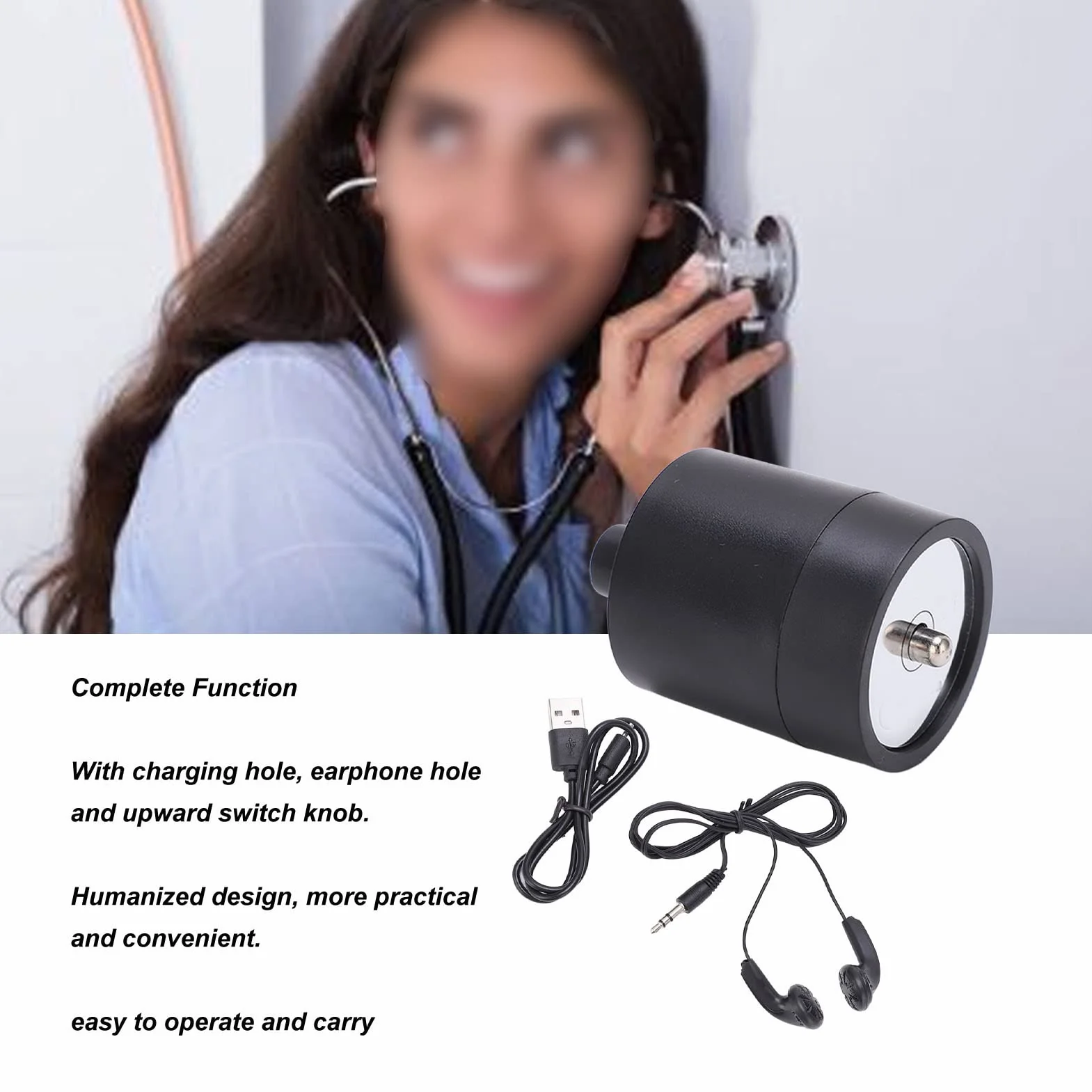 Amplificatore Suoni Parete, Audio Dispositivo di Ascolto Auricolare Migliorato con Microfono Amplificato per Voce Attraverso Pareti E Porte Strumento L'ascolto Multiplo Test Perdite d'Acqua Gas