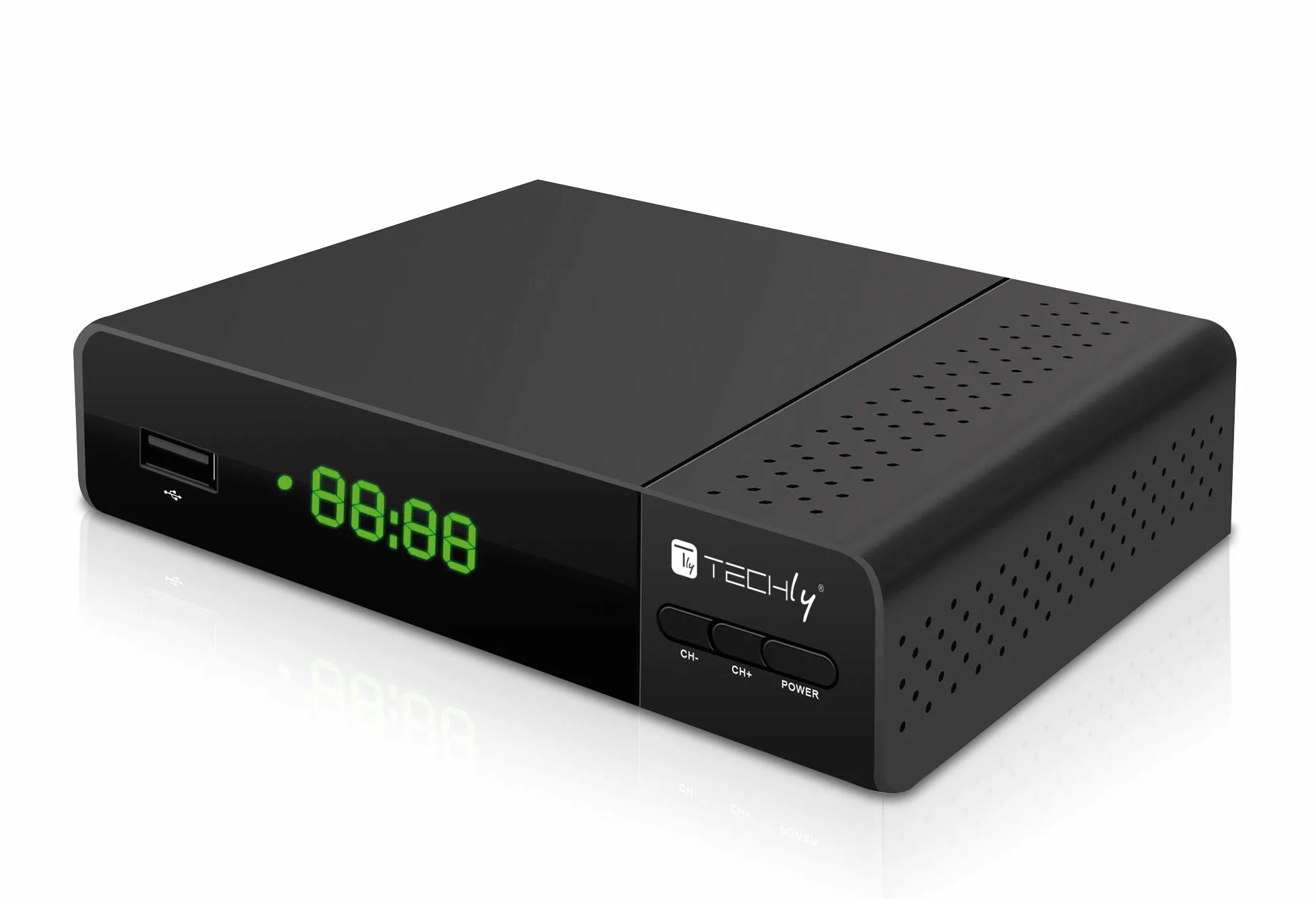 Techly 360998 Decoder Ricevitore Digitale Terrestre DVB-T/T2 H.265 HEVC 10bit con Display e Telecomando Universale 2 in 1 Nero