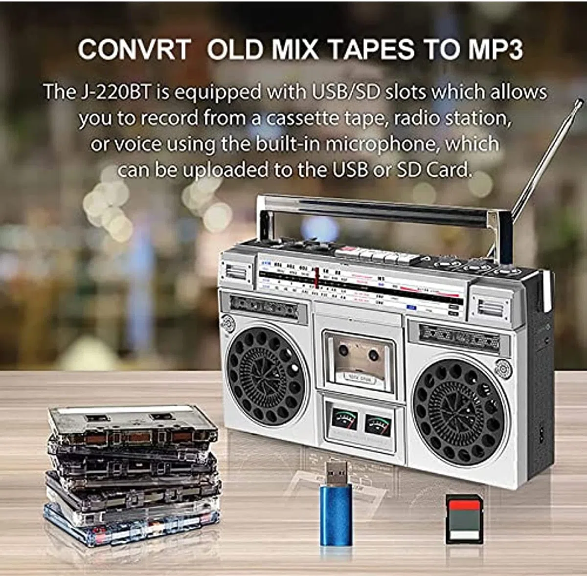 Radio Lettore Cassette, Boombox Lettore CD Retrò, Altoparlante Radio AM/FM E Jack Per Auricolari, Supporto Ingresso SD/USB, Altoparlante Radio E Jack Per Auricolari, Classico Stile Anni '80