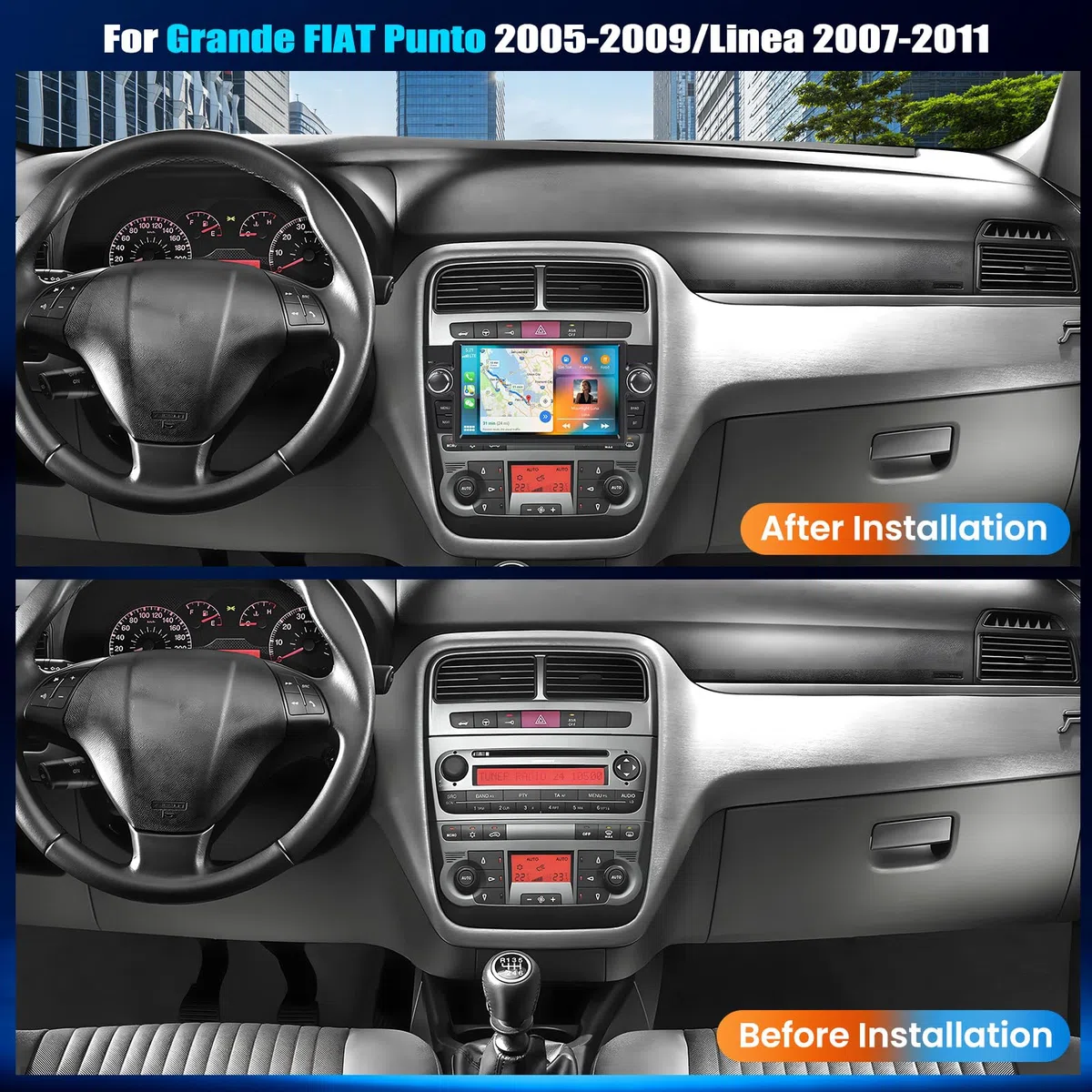 CAMECHO 4+64G Android 15 Autoradio per Fiat Punto 2005-2009/Linea 2007-2011