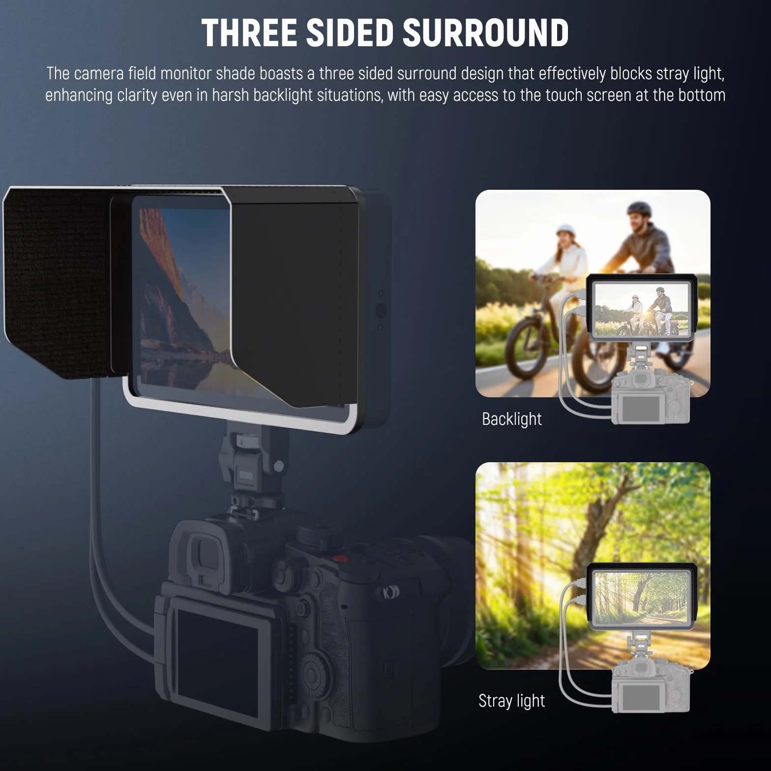 NEEWER Parasole per Monitor da Campo per Fotocamera F700 della NEEWER, Paraluce a Tre Lati e Telaio Sagomato, Facile Accesso ai Pulsanti, Gancio e Gancio Attaccato, MA007