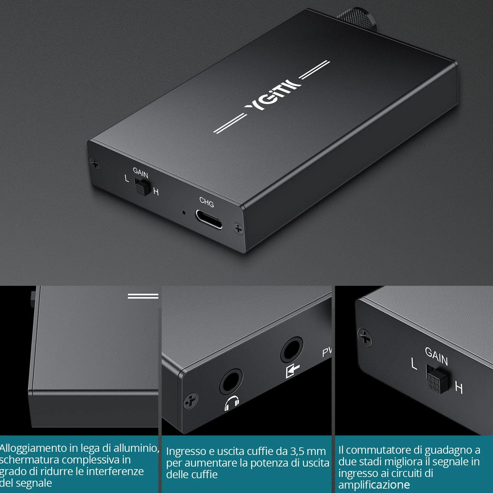 Amplificatore Hifi per Cuffie Portatile 16-300Ω, 1500mAh con 8h di Riproduzione, Interfaccia Type-C,Jack Audio 3.5mm,Carcassa in Alluminio,Compatibile con MP3/Smartphone/Laptop/PC