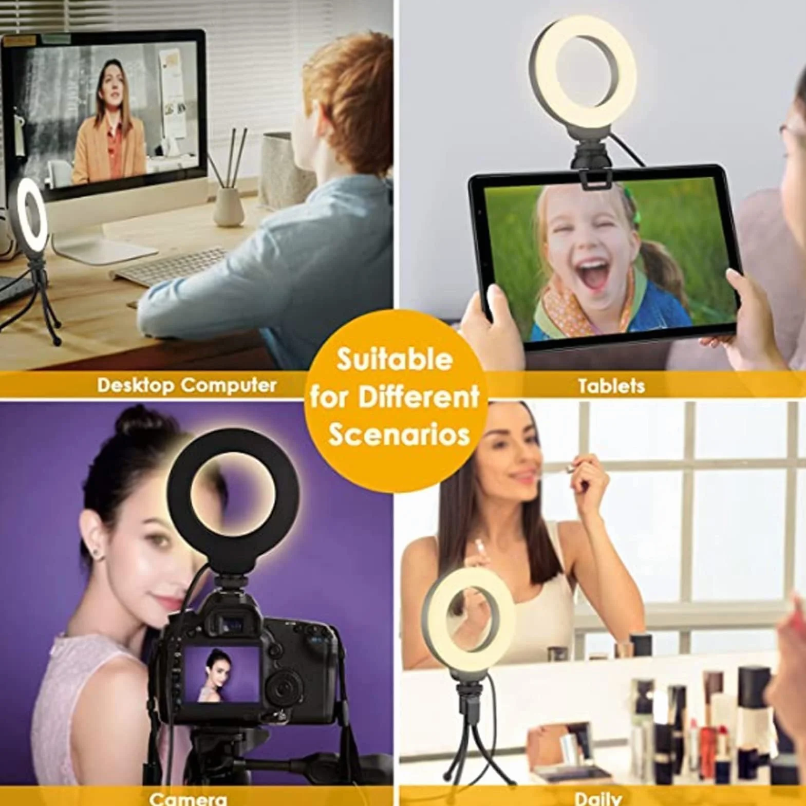 4 Pollici 48led Luce Anulare Con Stativo, Luce per Videoconferenza USB Vlog Fill Lamp Desktop Selfie Ring Light Con Treppiede per Trucco/Vlog/Computer/Laptop/Live Streaming/Videochiamata