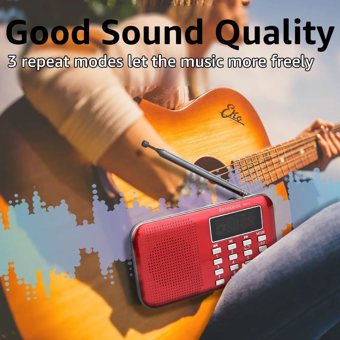 Retekess PR11 Mini Radio Portatile, Radio FM AM, con Altoparlanti, Display LCD, Batteria Ricaricabile, Radiolina Tascabile Supporta unità USB, Scheda TF, AUX (Rosso)