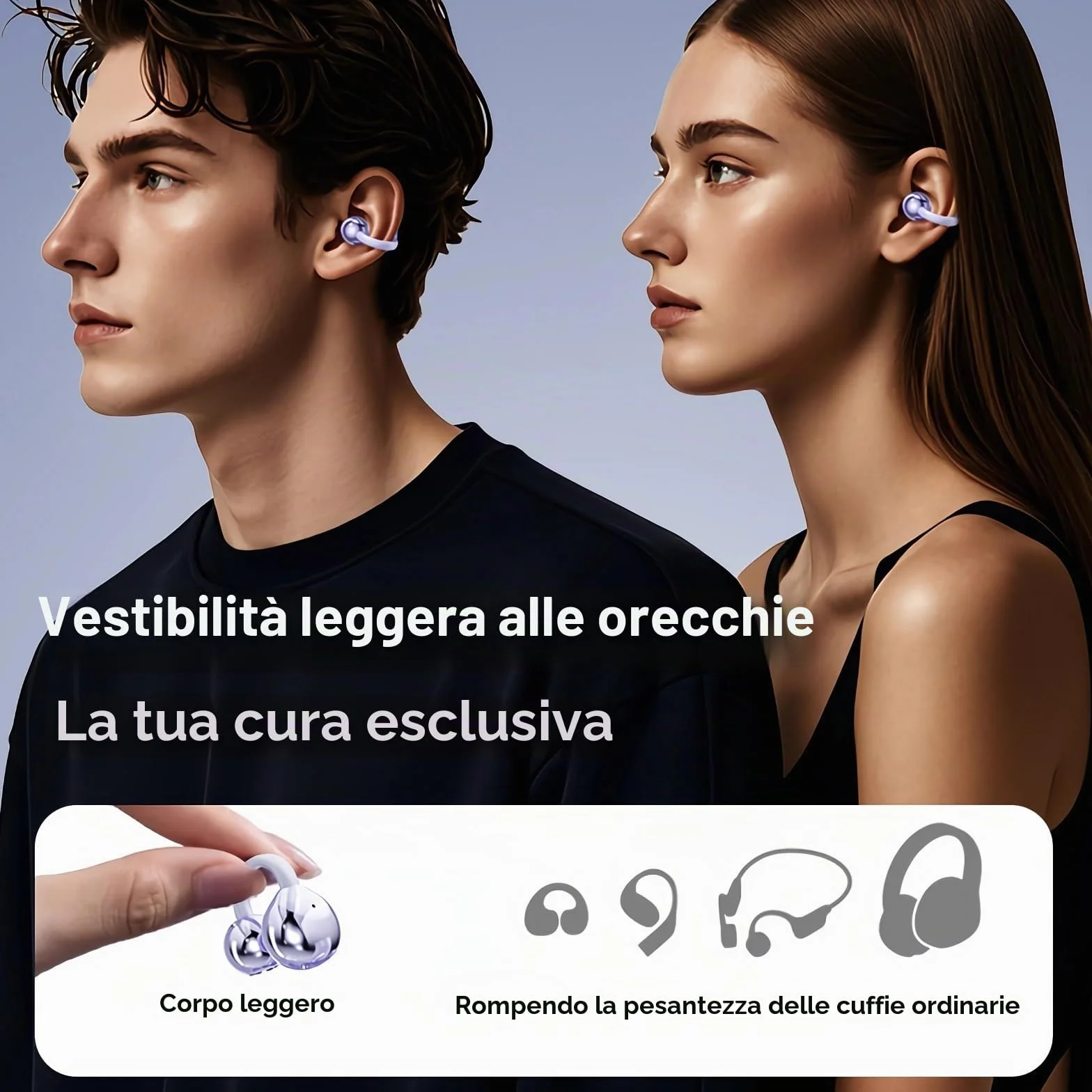 PTHTECHUS Cuffie Wireless, Sportivi Clip Aperta Cuffie Conduzione Ossea, Diaframmi 12mm ENC, Chiamate Cristalline, Auricolari Bluetooth 5.4 Compatibile iOS/Android, 30 ore di Riproduzione, Viola-b