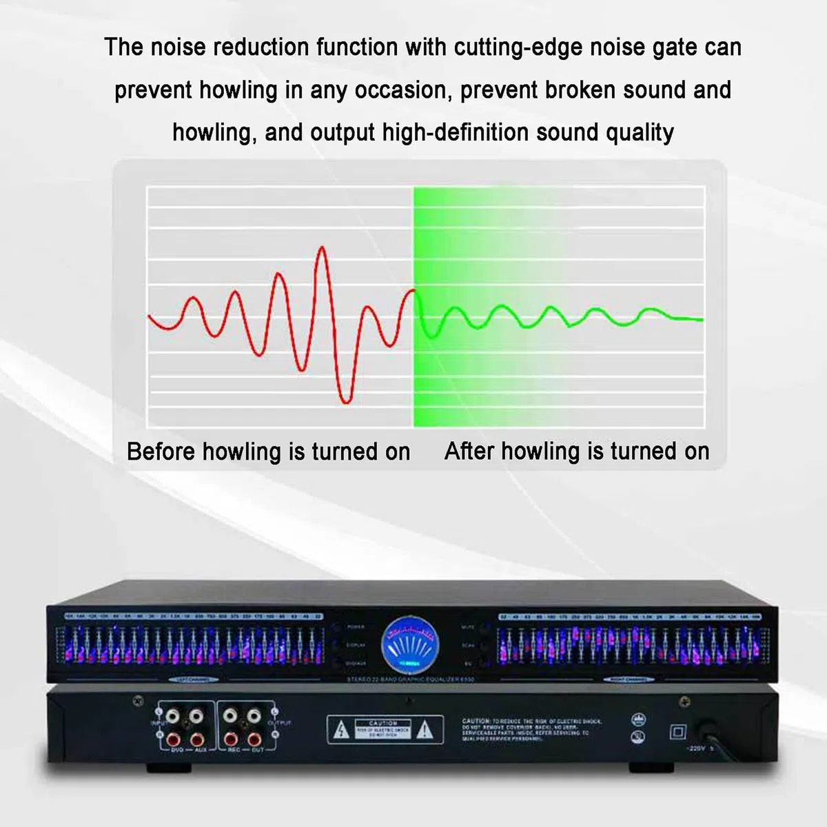 Equalizzatore Audio A 24 Bande, Equalizzatore Grafico Stereo HiFi Si Separa con 10 Effetti Preimpostati, Supporto A Doppio Canale 1u, Riduzione del Rumore Automatico, per Lo Studio di Registrazione