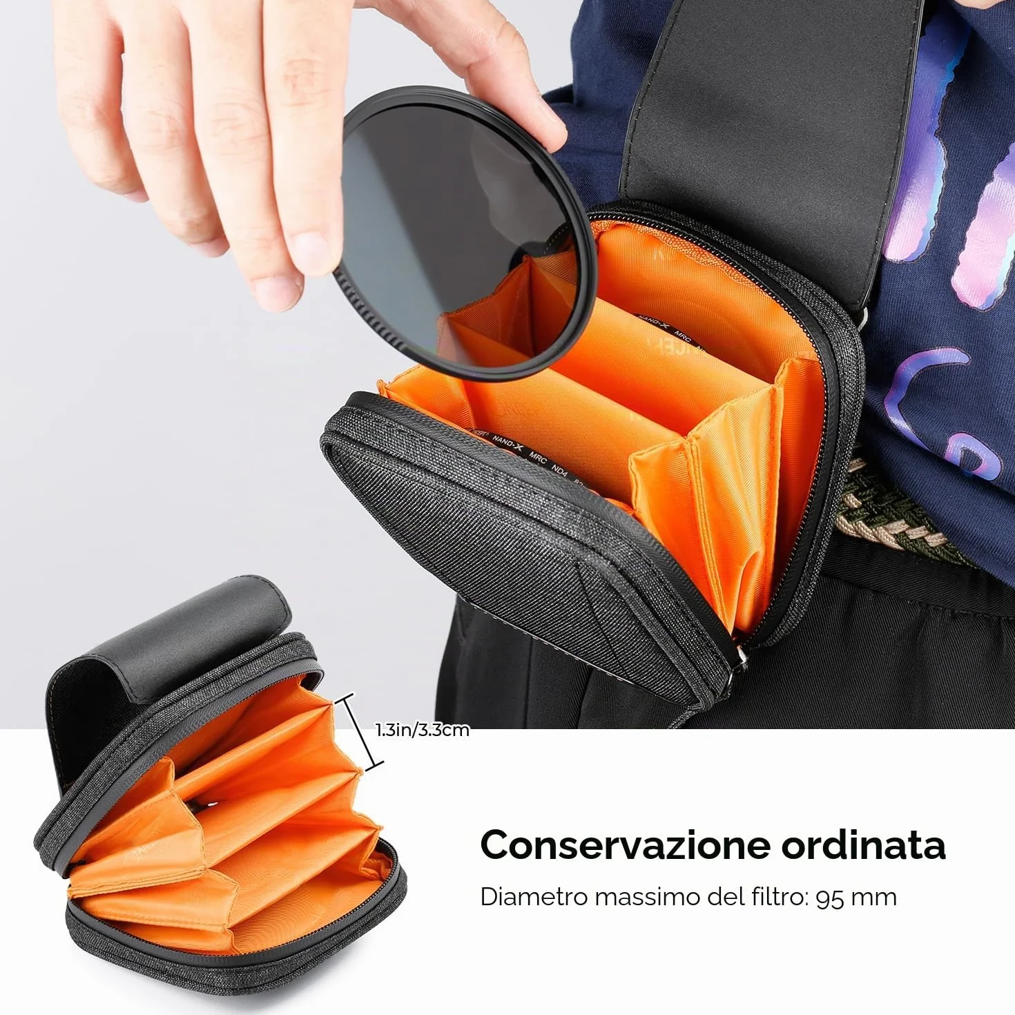 K&F CONCEPT Custodia per filtri, borsa per filtri per obiettivi, 4 tasche porta-filtri impermeabile resistente alla polvere per filtri fino a 95 mm