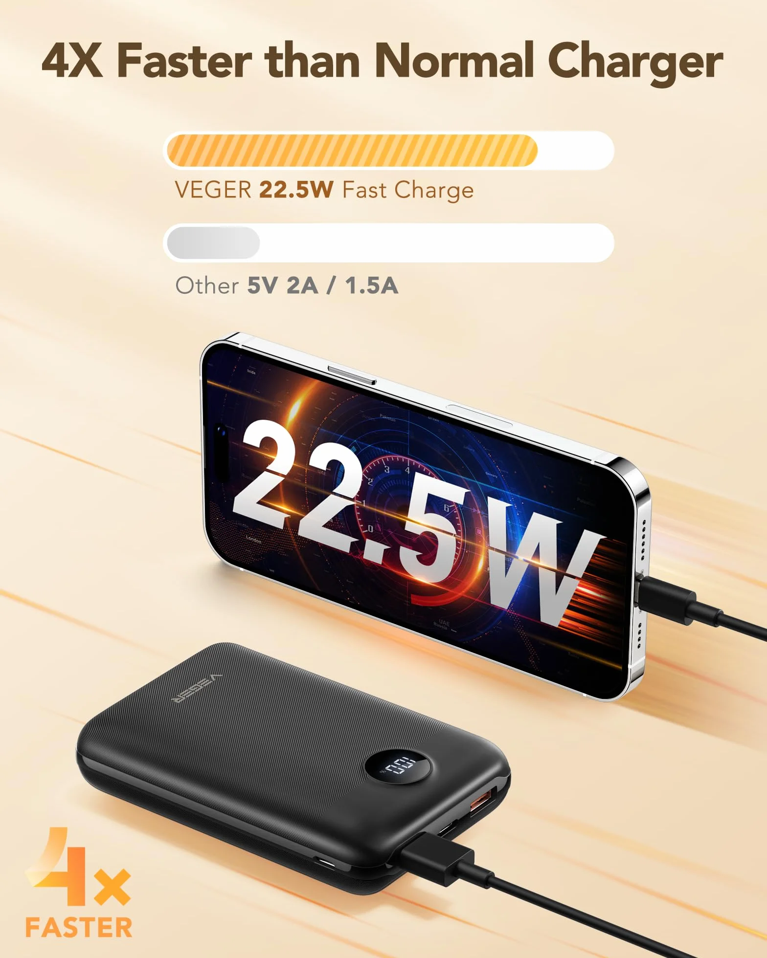 VEGER Power Bank 20000mAh, 22,5W Caricatore Ricarica Rapida PD3.0 QC4.0, USB C Caricabatterie Portatile Piccolo Powerbank Display a LED compatibile con iPhone iPad Android Huawei Xiaomi Tablet ecc
