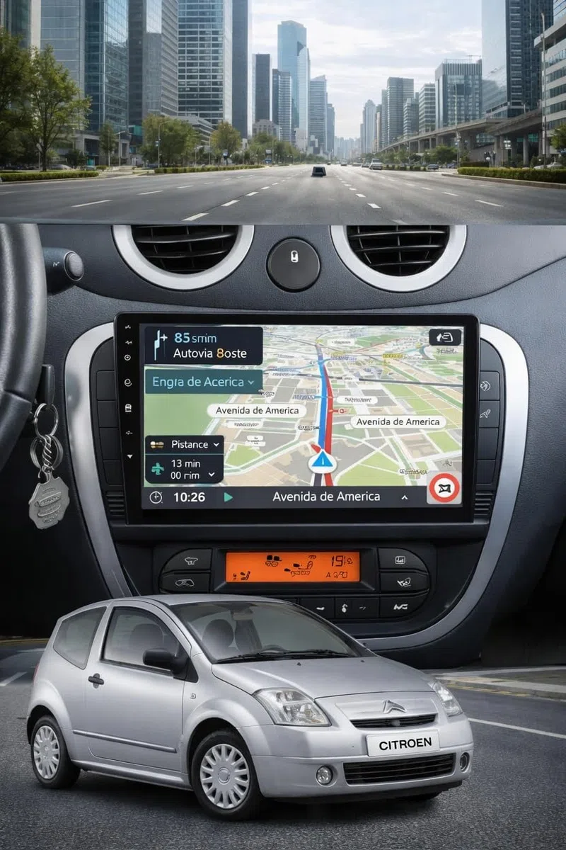 Autoradio 9 pollici compatibile con Citroën C2/C3 | CarPlay/Android Auto/WiFi/DSP/DAB+, touchscreen CarPlay, sistema radio multimediale HD (T4 (4GB/64GB) 8-core 5G QLED)