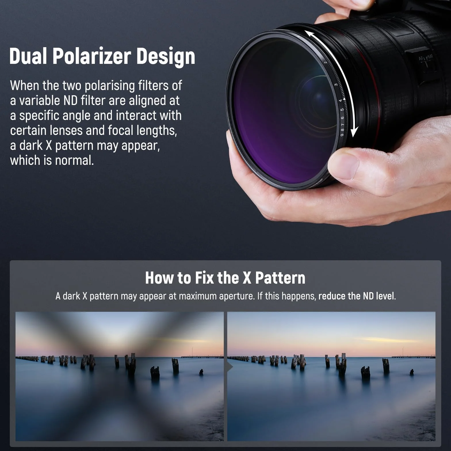 NEEWER Filtro ND2-ND400 Variabile, Filtro a Densità Neutra Regolabile Limitato con Stop Ripido, Vetro Ottico Antigraffio Idrorepellente Multistrato, Telaio Sottile in Alluminio, 77mm