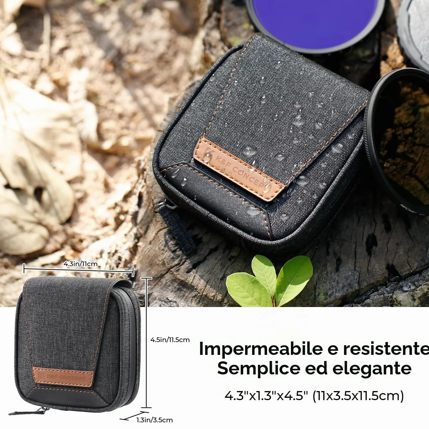 K&F CONCEPT Custodia per filtri, borsa per filtri per obiettivi, 4 tasche porta-filtri impermeabile resistente alla polvere per filtri fino a 95 mm