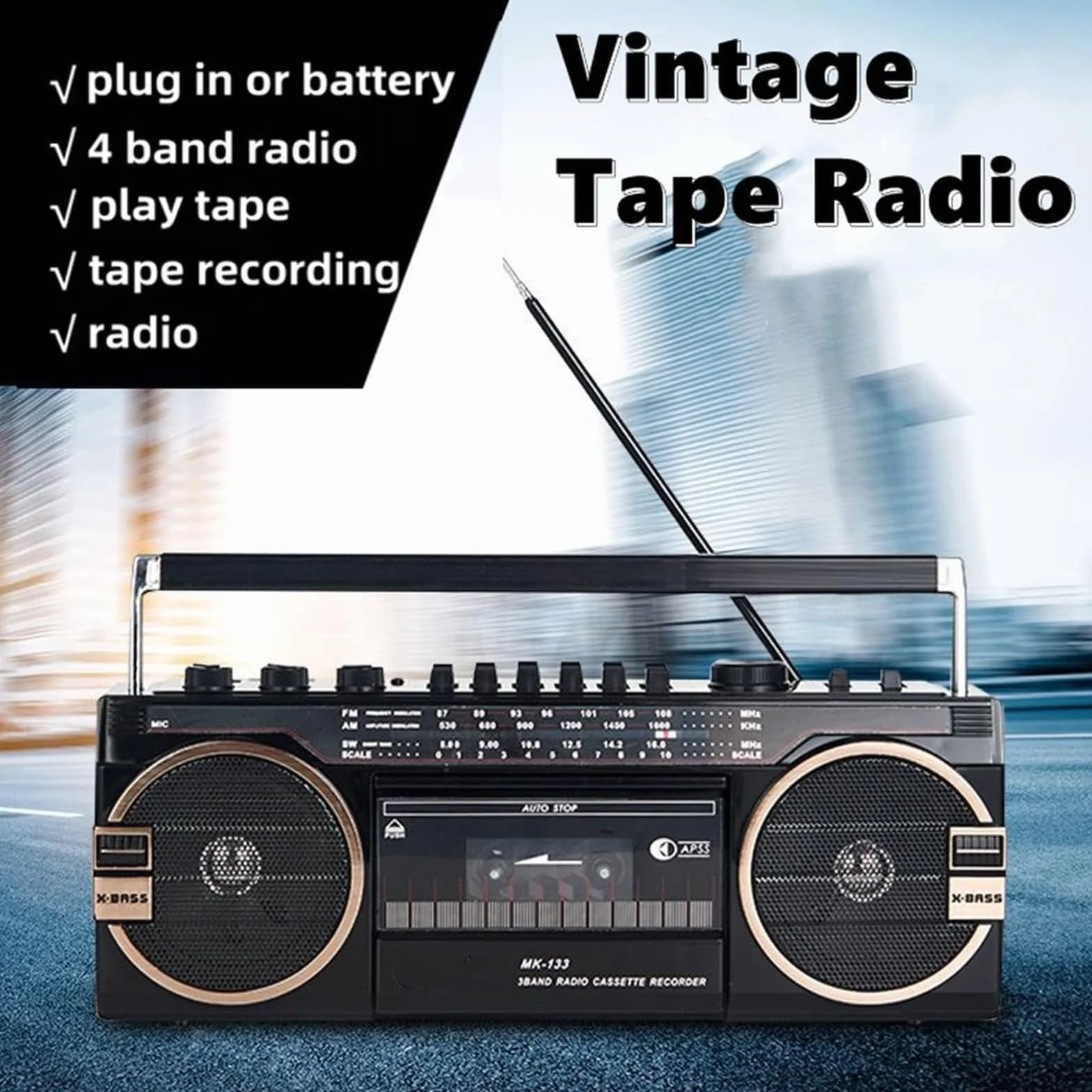 Retro lettore CD portatile Bluetooth registratore cassette AM/FM Radio manopole di regolazione del volume per riunioni di famiglia viaggi