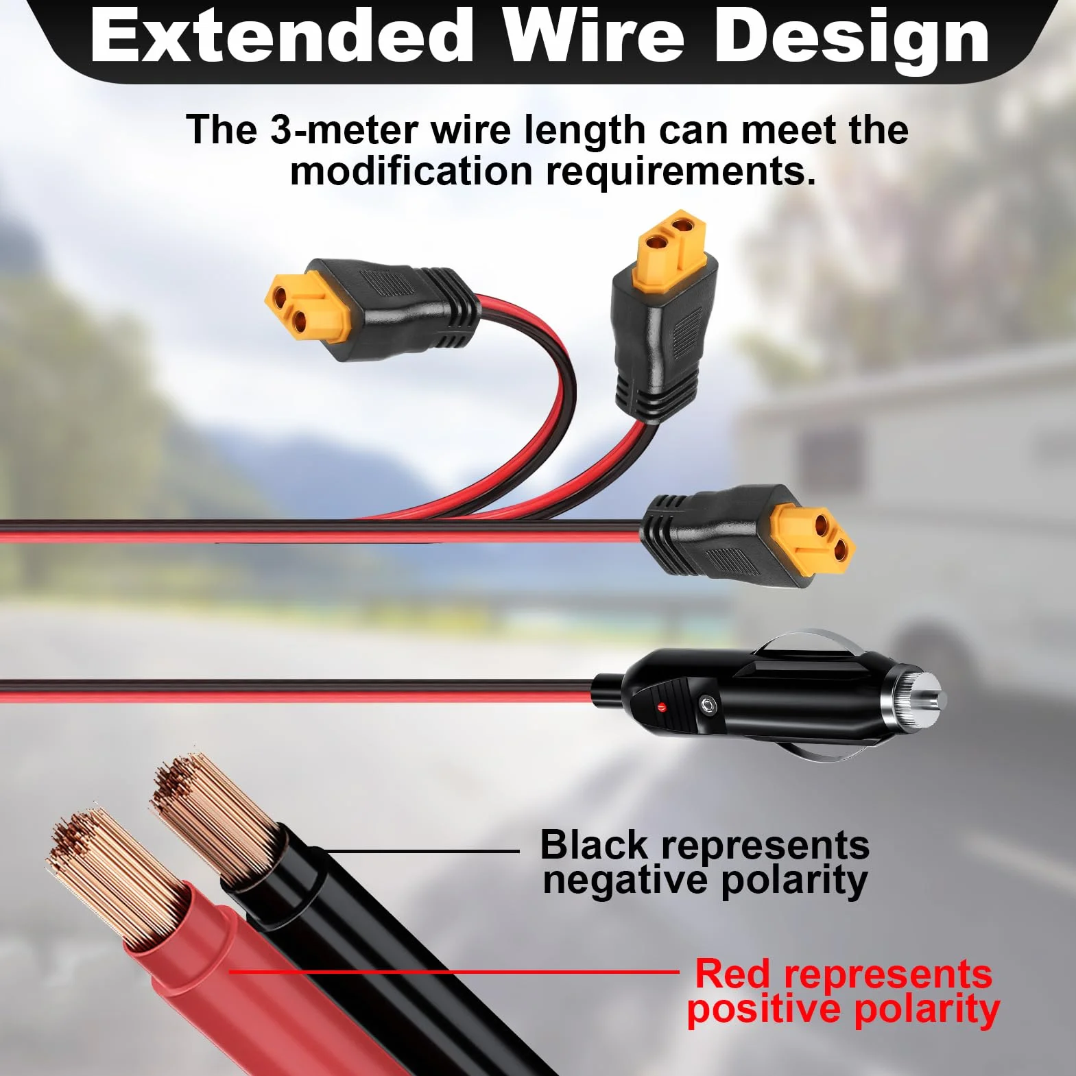 Cavo da accendisigari da 12 V/24 V a XT60, adattatore CC XT60 da 3 m, 16 AWG, caricabatteria da auto per BLUETTI Power Station EB55/AC2A/AC70, Anker 757/767, SOLIX C200 C300, generatore solare ECOFLOW