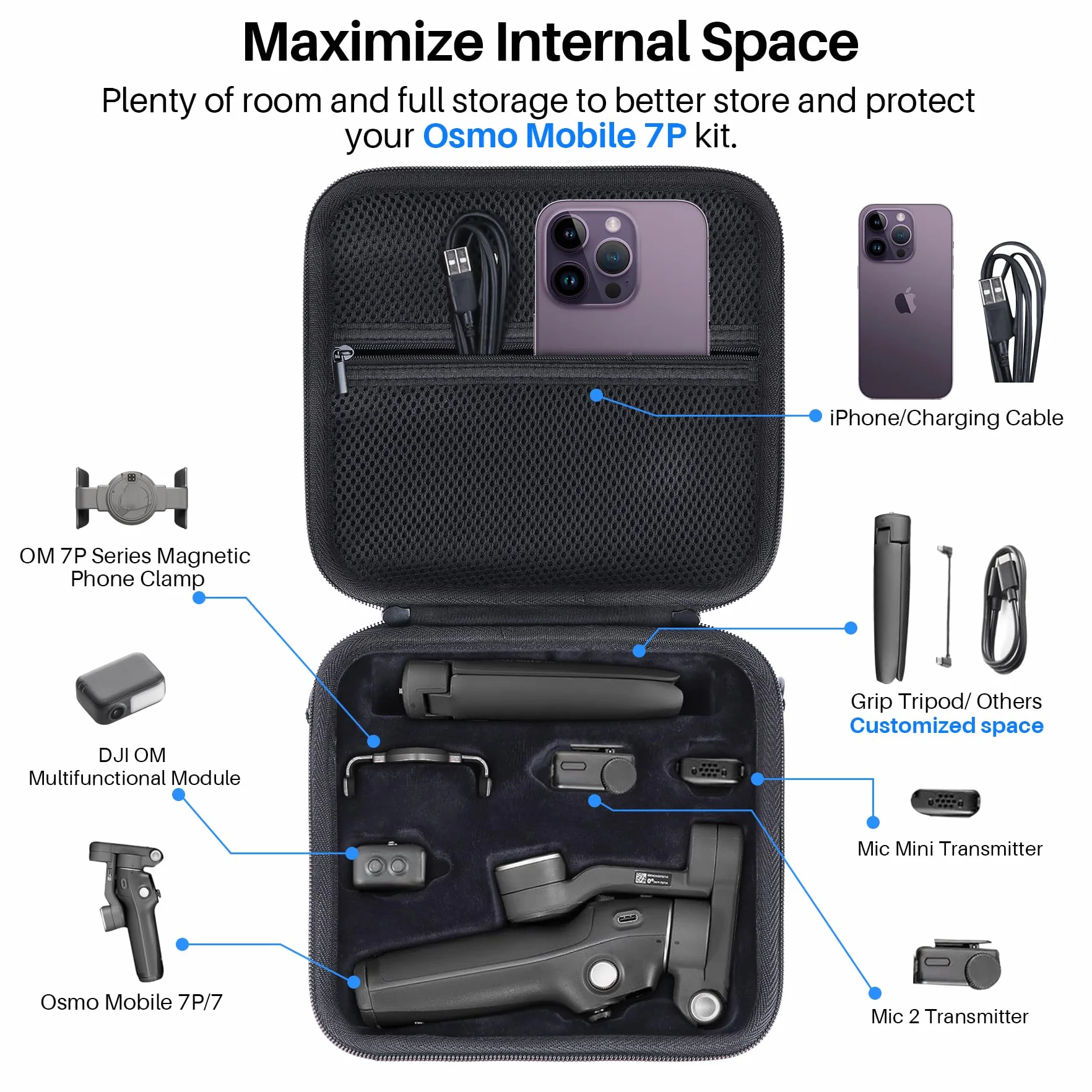 Duro Protettiva Custodia Compatibile con DJI Osmo Mobile 8/7 / 7P Stabilizzatore (Nero)
