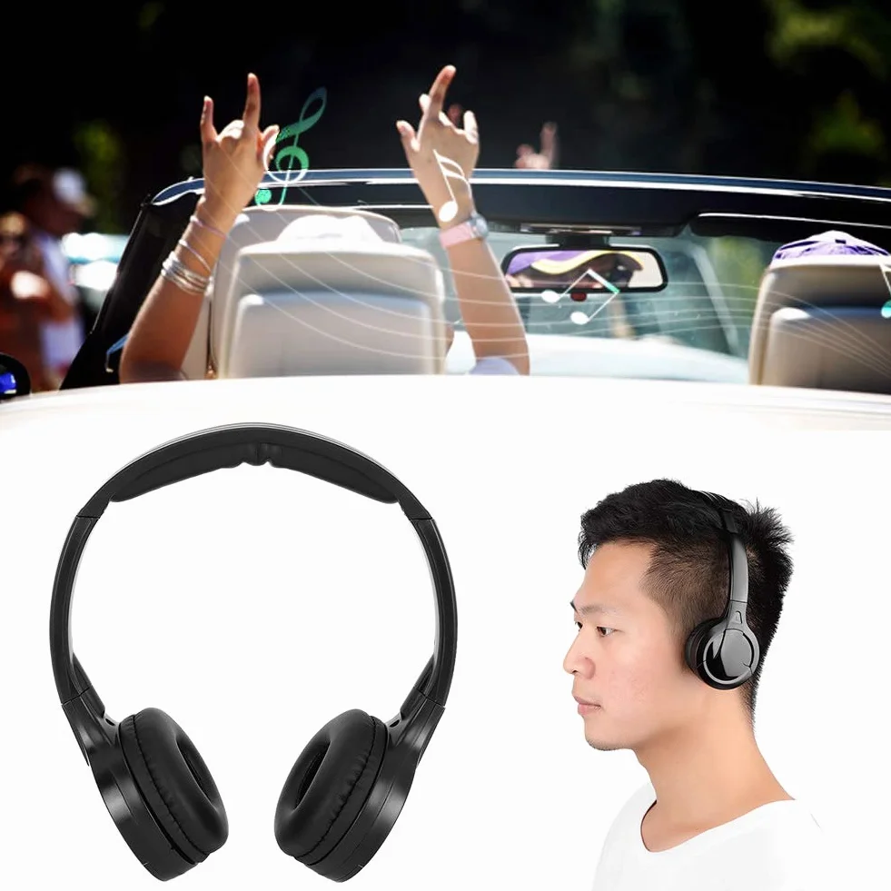 KIMISS Auricolare per auto a 2 canali, audio stereo a infrarossi, auricolare per cuffie per poggiatesta per auto DVD (nero)