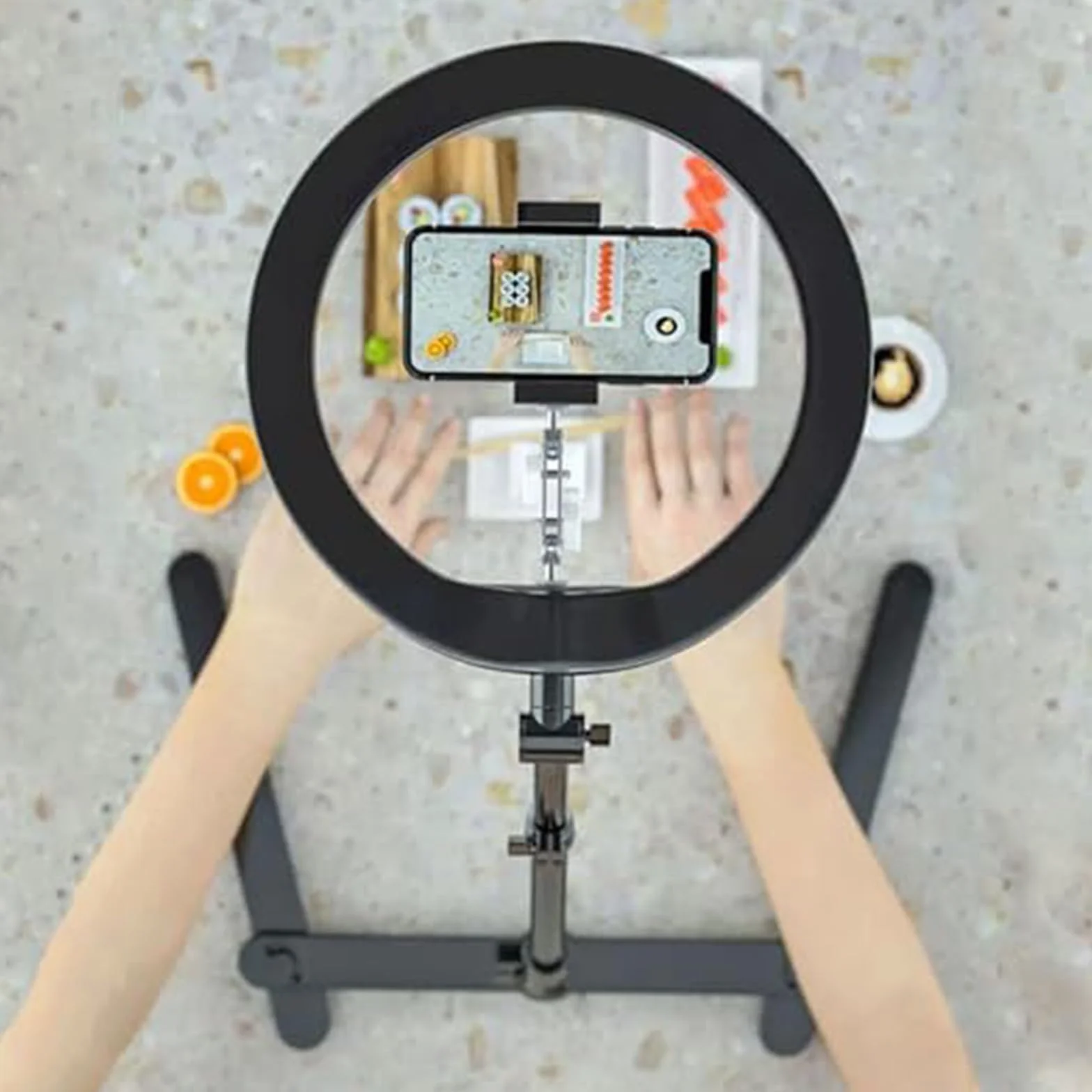 XUMI Anello luminoso a LED a intensità variabile da 10 pollici con supporto e supporto per telefono, scrivania treppiede regolabile per Youtube Video, Photography, Selfie, Vlog, Live Streaming, nero