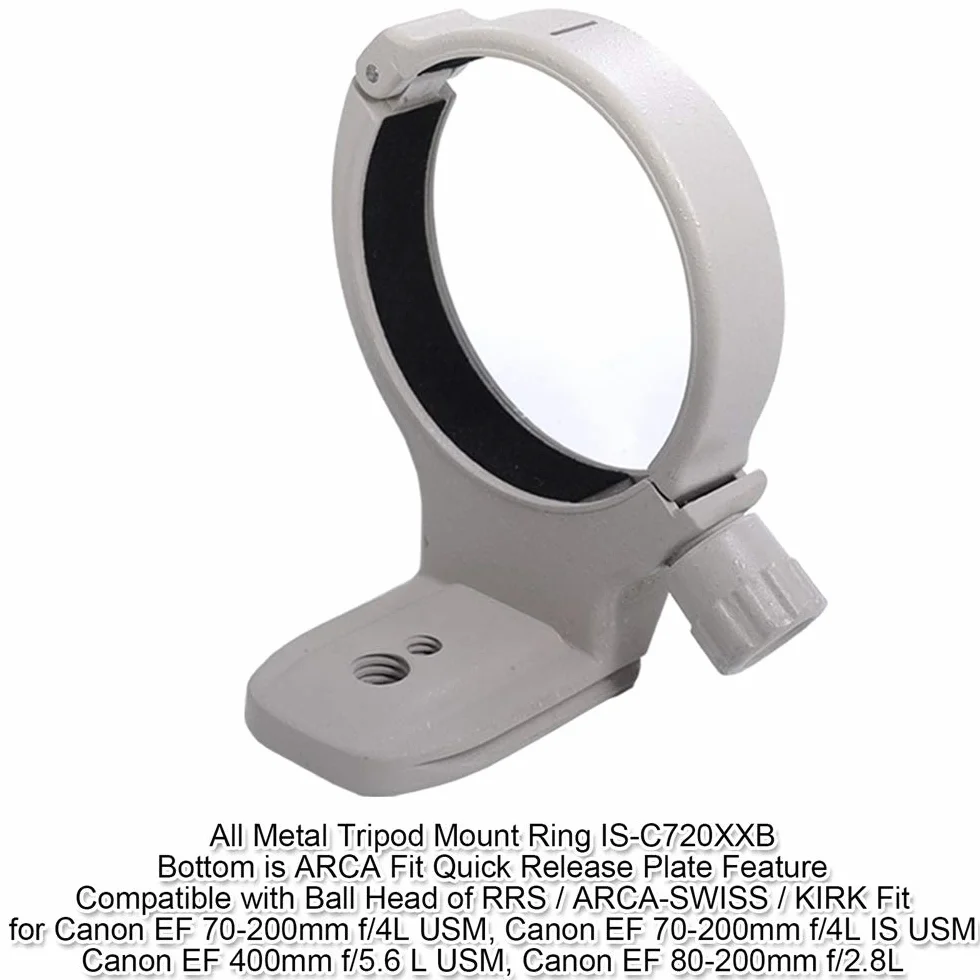 iShoot Anello di montaggio per treppiede Collare obiettivo compatibile con Canon EF 70–200mm f/4L (IS) USM, EF 400mm f/5.6 l USM, EF 80–200mm f/2.8l, Porta Staffa Supporto Arca Piastra Sgancio Rapido